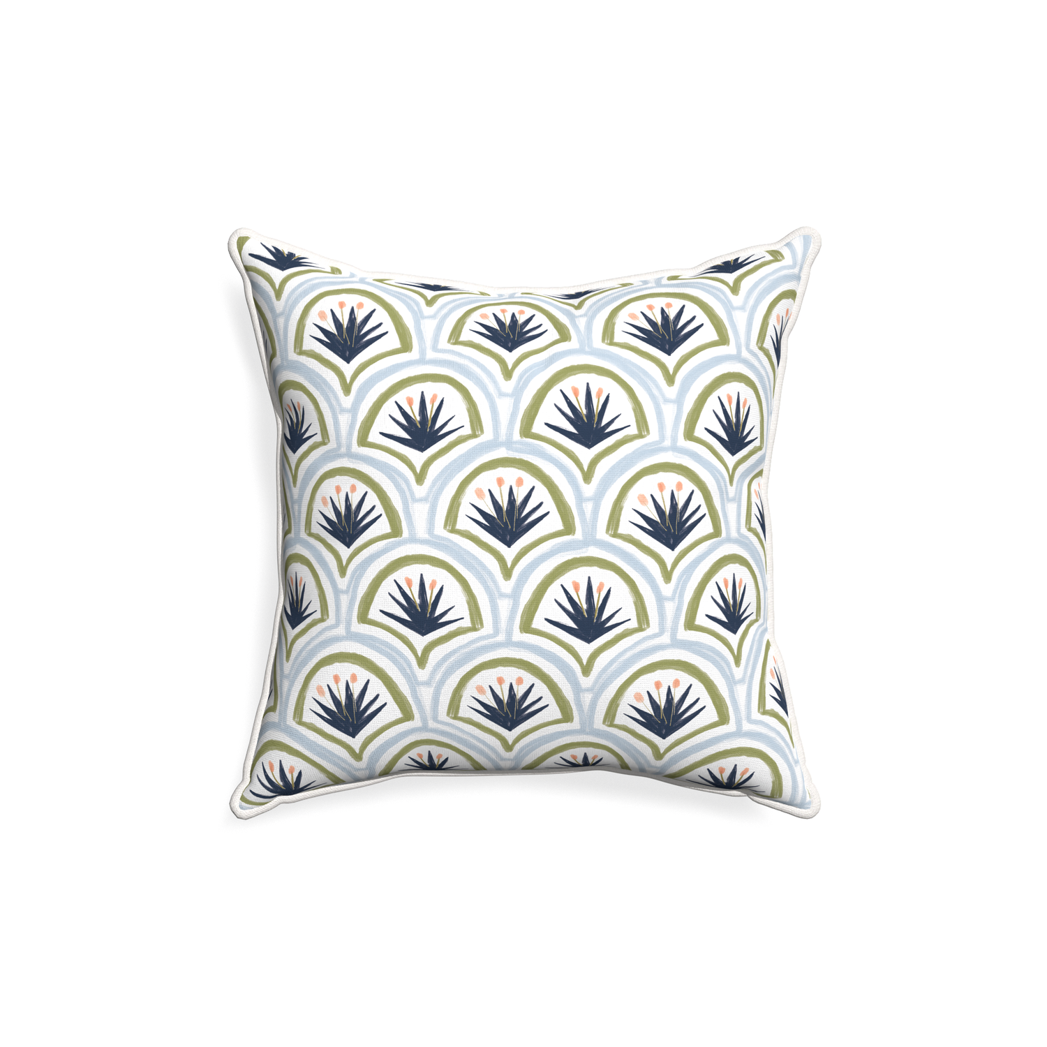 18-square thatcher midnight custom art deco palm patternpillow with snow piping on white background