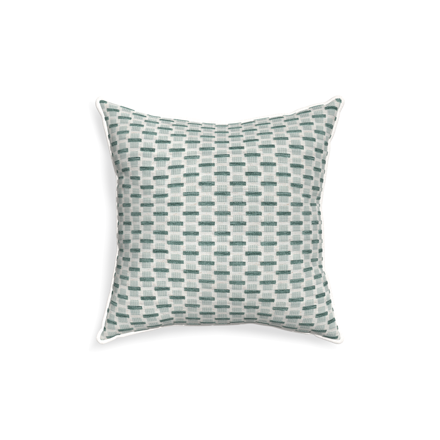18-square willow mint custom green geometric chenillepillow with snow piping on white background