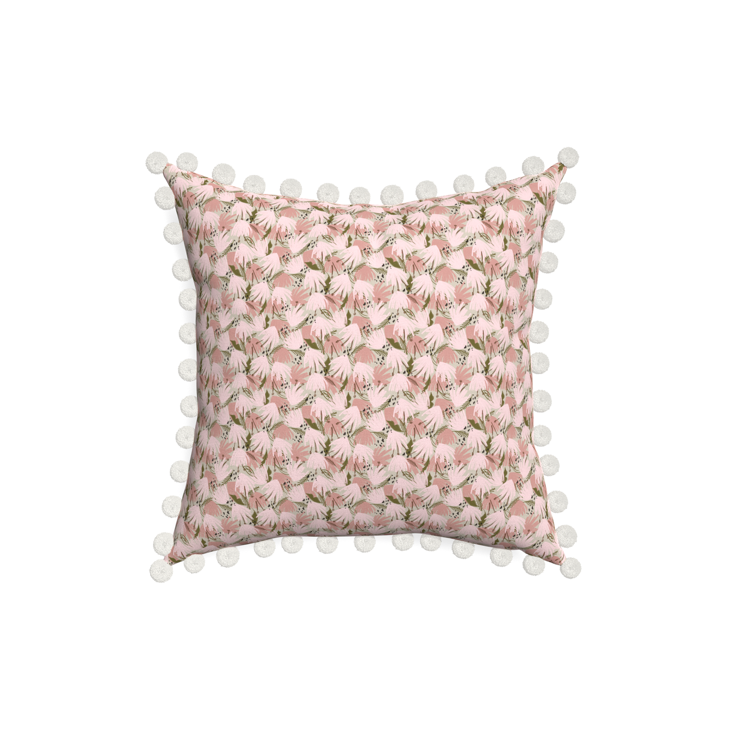 18-square eden pink custom pink floralpillow with snow pom pom on white background