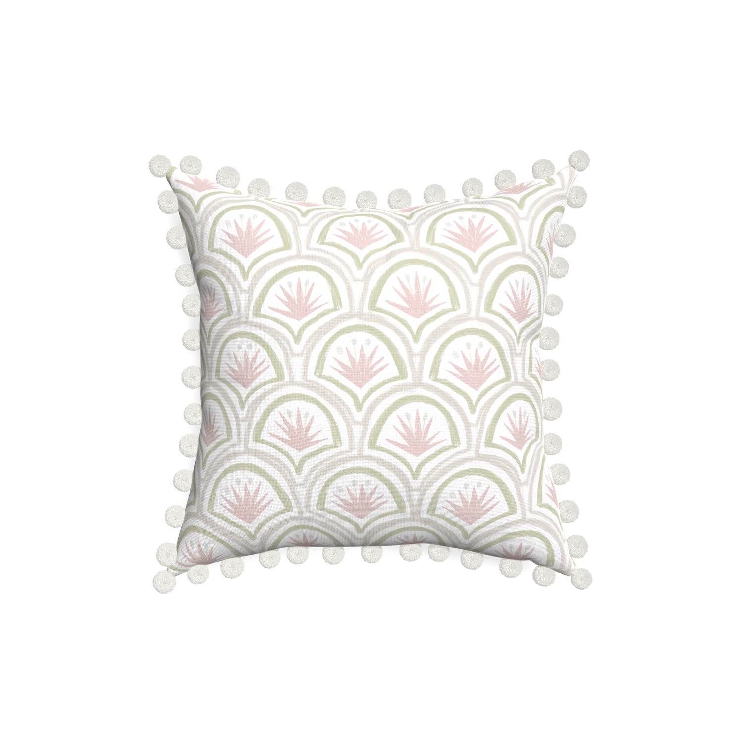 18-square thatcher rose custom pink & green palmpillow with snow pom pom on white background