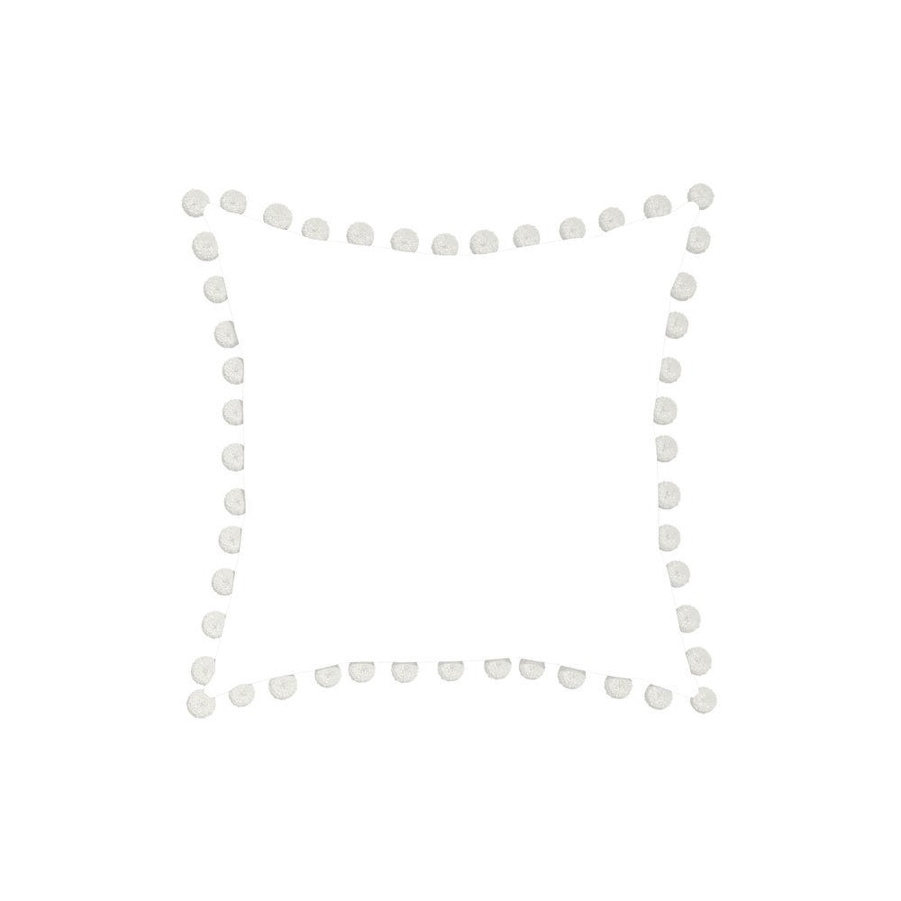 18-square ruby moss custom pillow with snow pom pom on white background