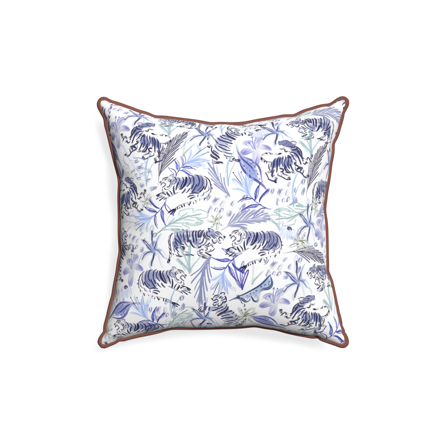 18-square frida blue custom blue with intricate tiger designpillow with w piping on white background