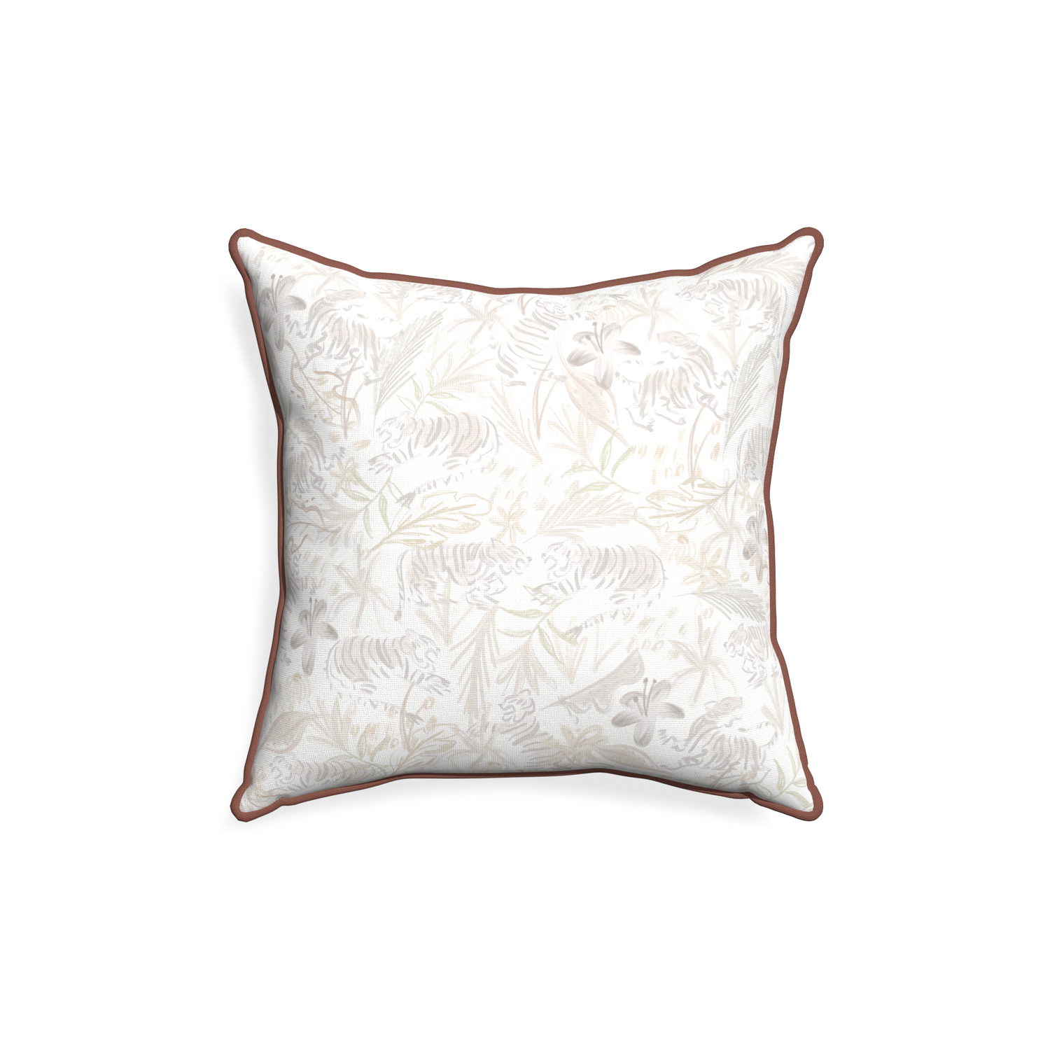 18-square frida sand custom beige chinoiserie tigerpillow with w piping on white background