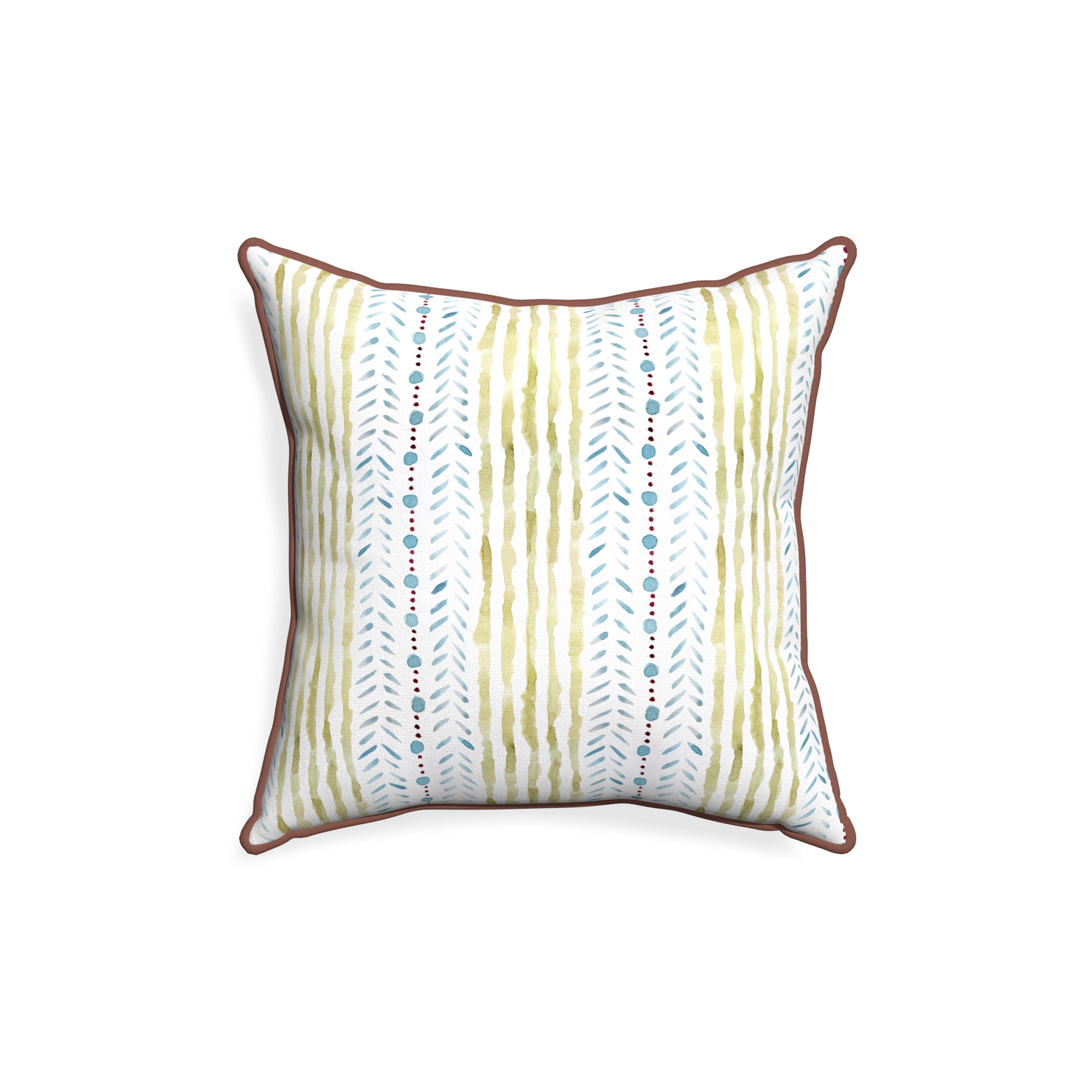 18-square julia custom blue & green stripedpillow with w piping on white background