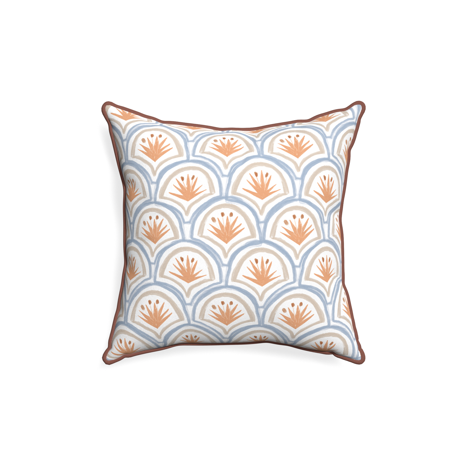 18-square thatcher apricot custom art deco palm patternpillow with w piping on white background