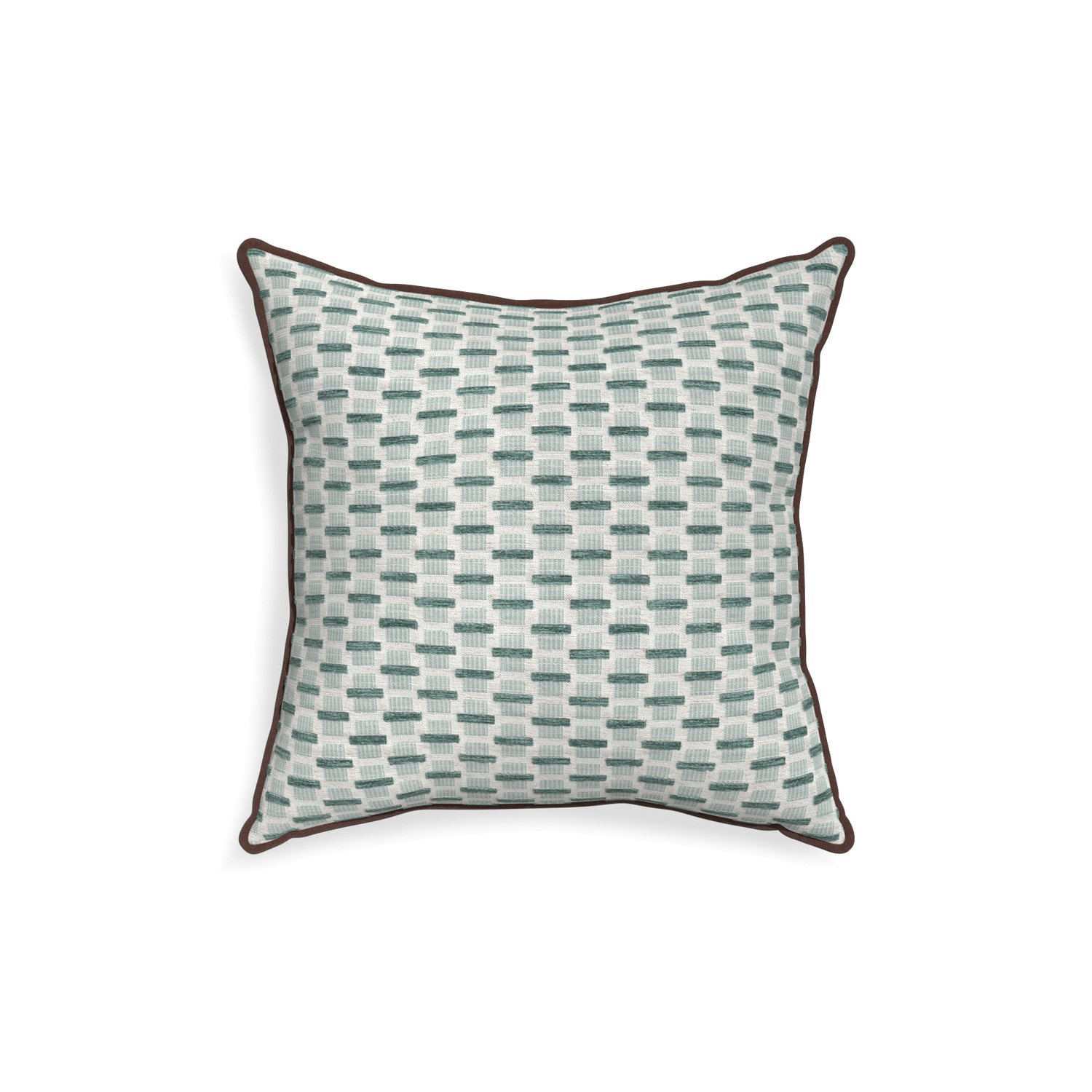 18-square willow mint custom green geometric chenillepillow with w piping on white background