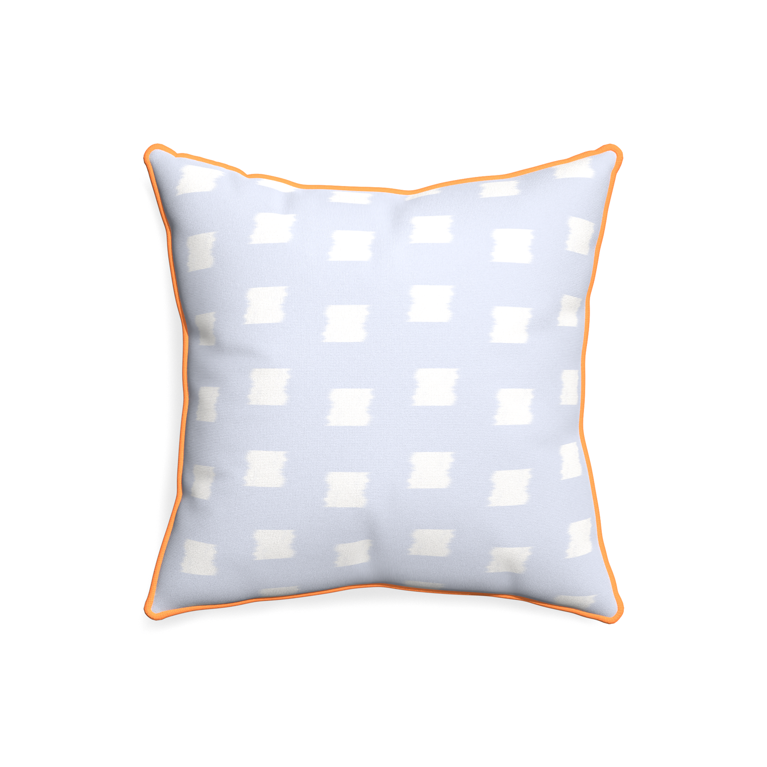 20-square denton custom sky blue patternpillow with clementine piping on white background