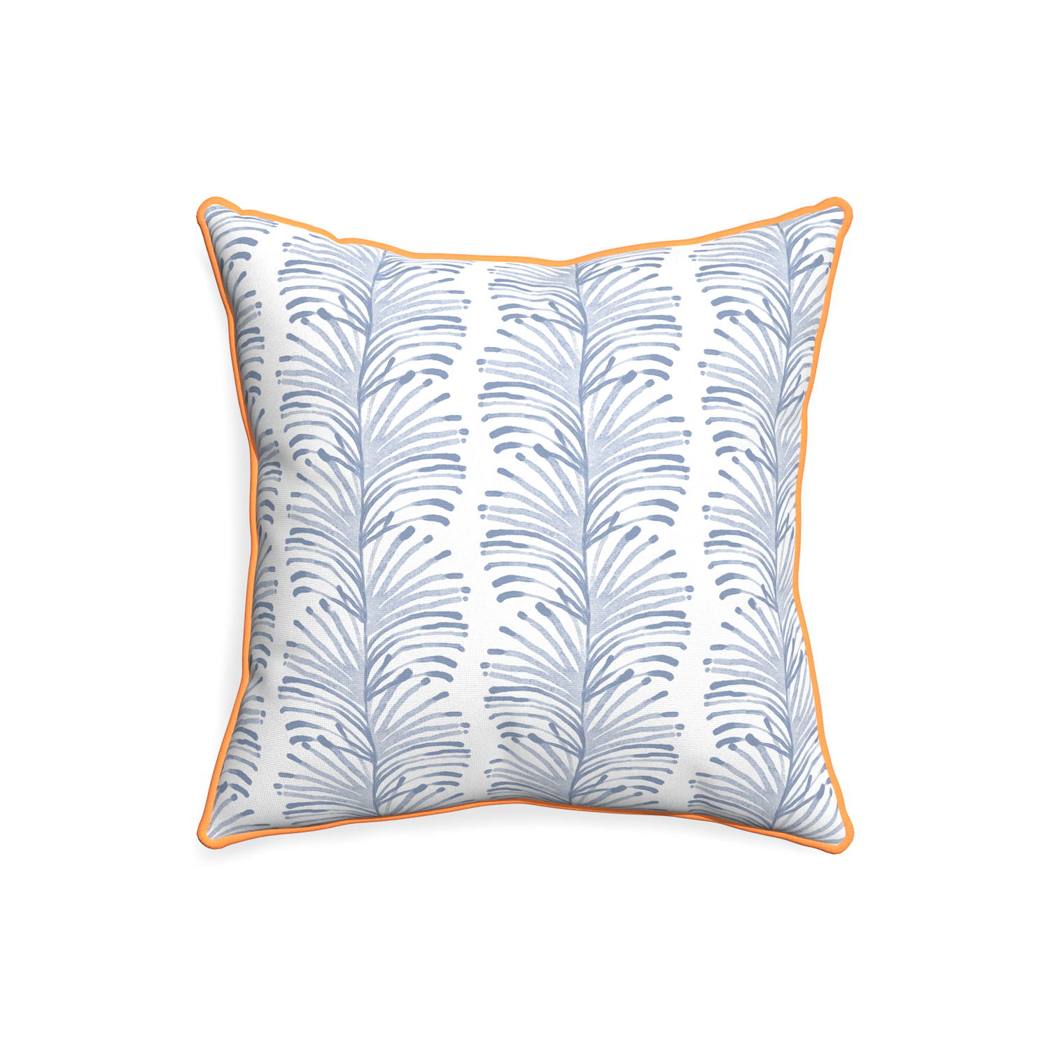 20-square emma sky custom sky blue botanical stripepillow with clementine piping on white background