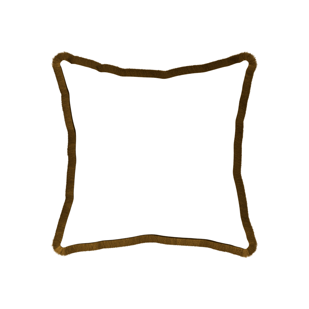 20-square ruby moss custom pillow with copper fringe on white background