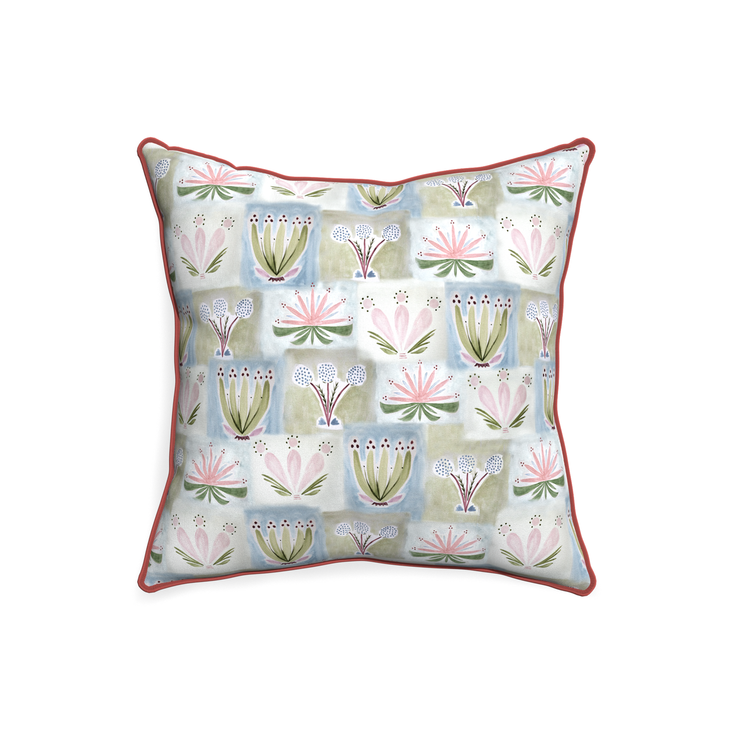 20-square harper custom hand-painted floralpillow with c piping on white background