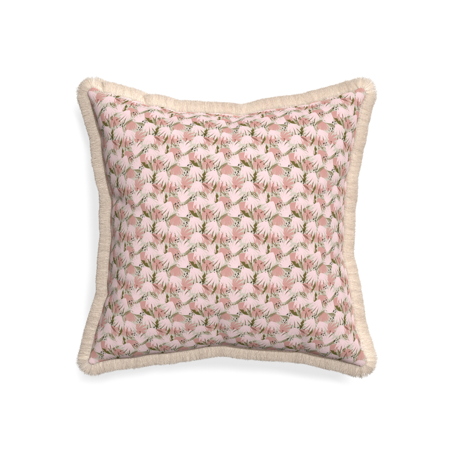 20-square eden pink custom pink floralpillow with cream fringe on white background