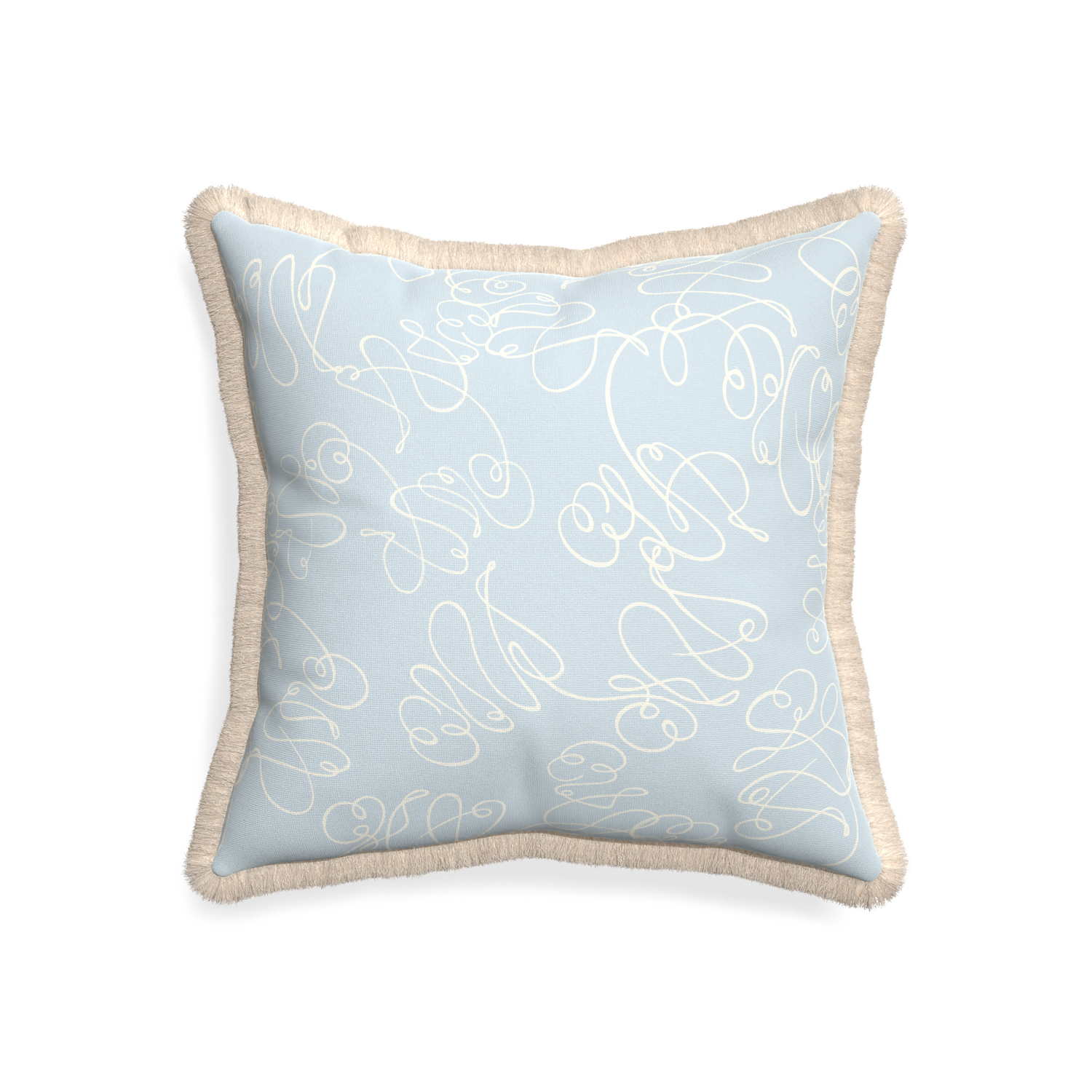 20-square mirabella custom powder blue abstractpillow with cream fringe on white background