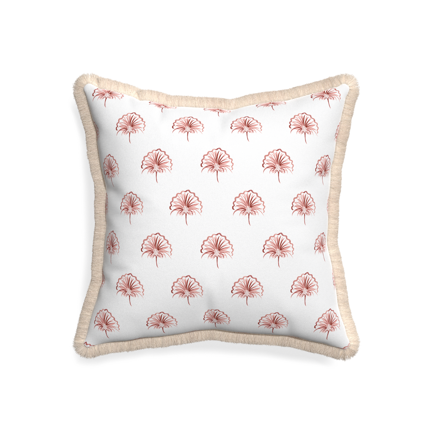 20-square penelope rose custom floral pinkpillow with cream fringe on white background