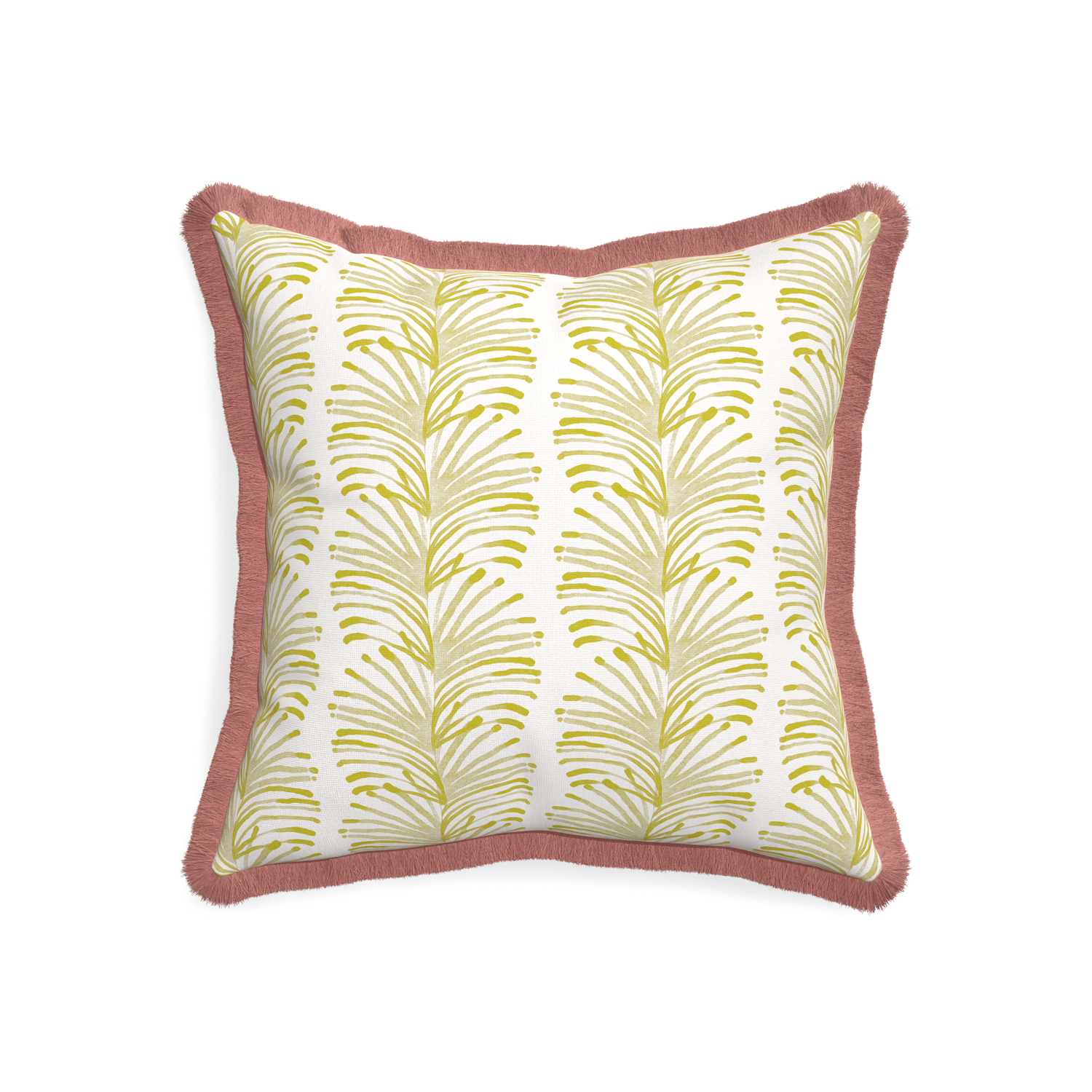 20-square emma chartreuse custom yellow stripe chartreusepillow with d fringe on white background