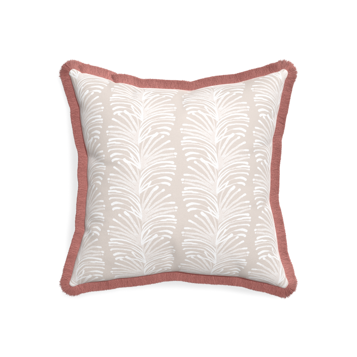 20-square emma sand custom sand colored botanical stripepillow with d fringe on white background