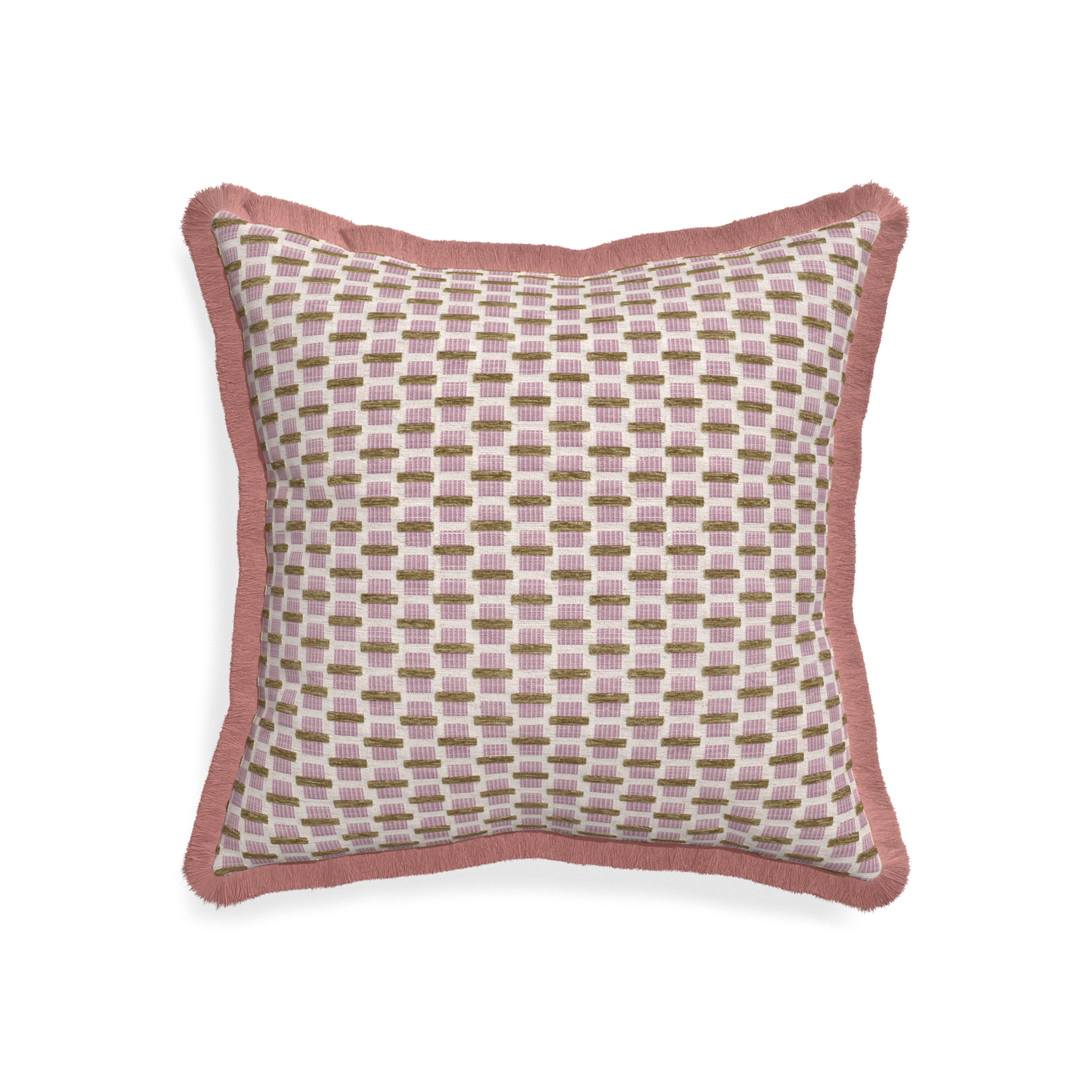 20-square willow orchid custom pink geometric chenillepillow with d fringe on white background
