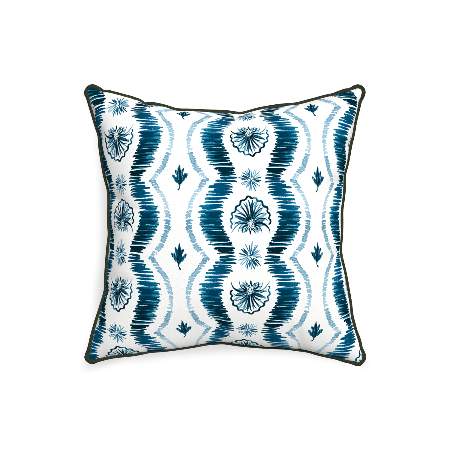 20-square alice custom blue ikatpillow with f piping on white background