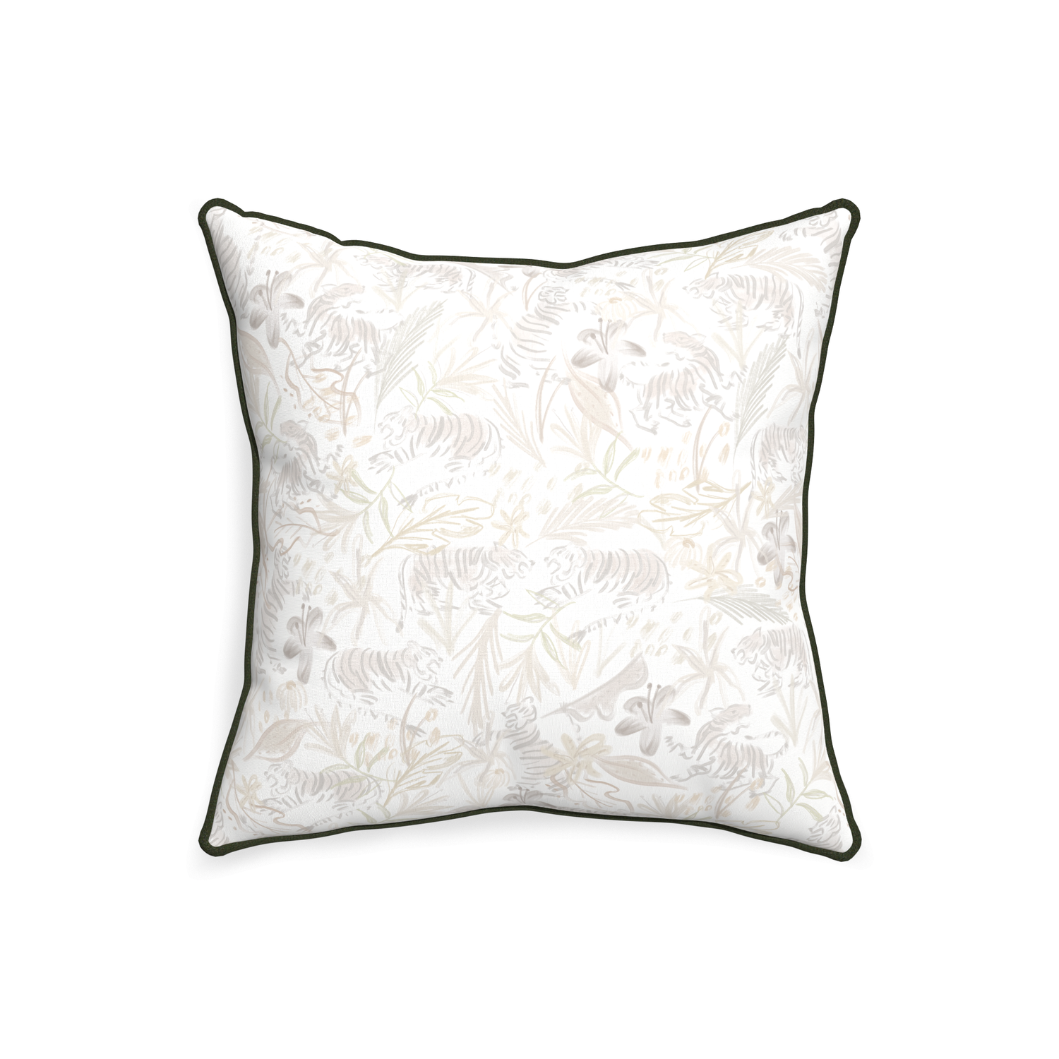 20-square frida sand custom beige chinoiserie tigerpillow with f piping on white background