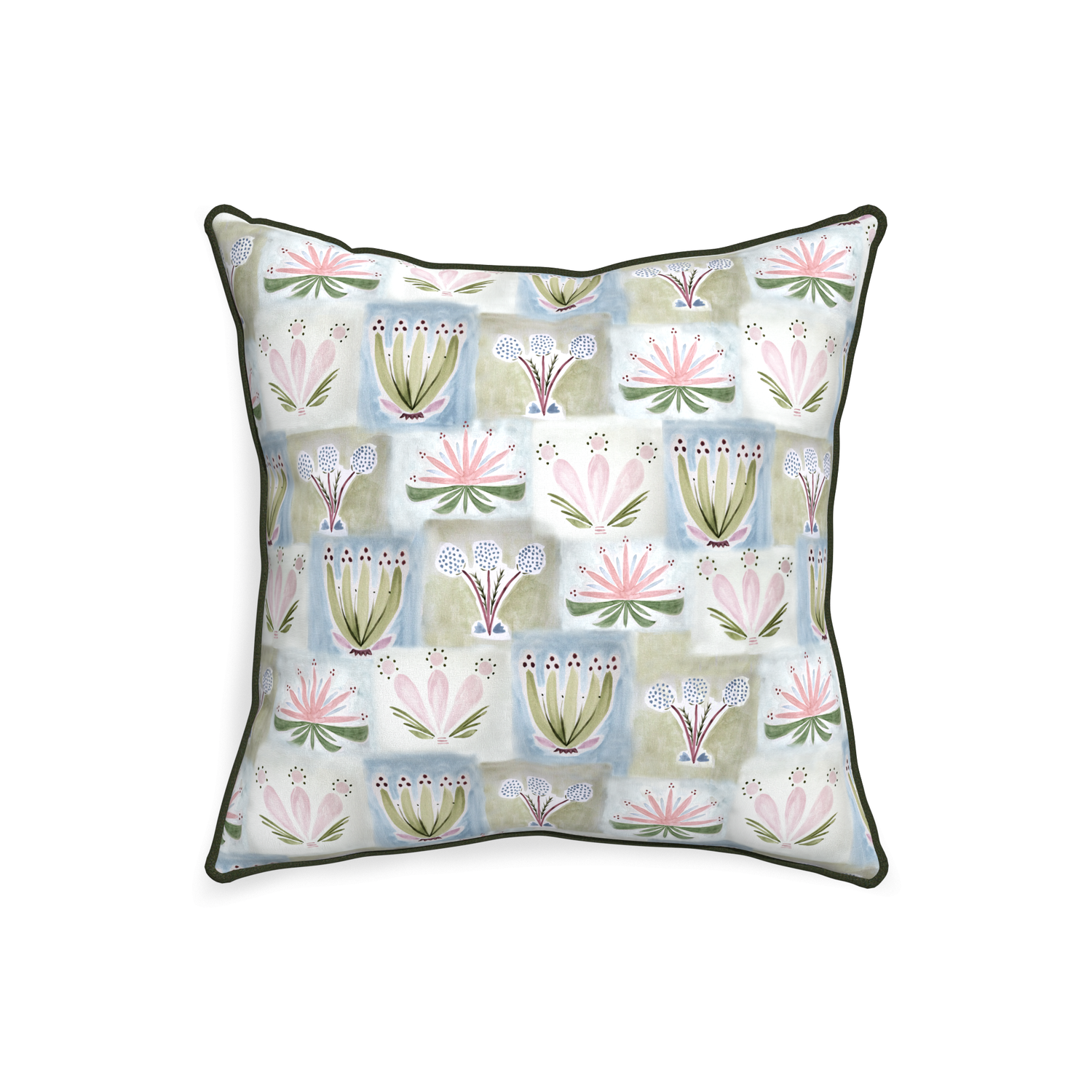 20-square harper custom hand-painted floralpillow with f piping on white background