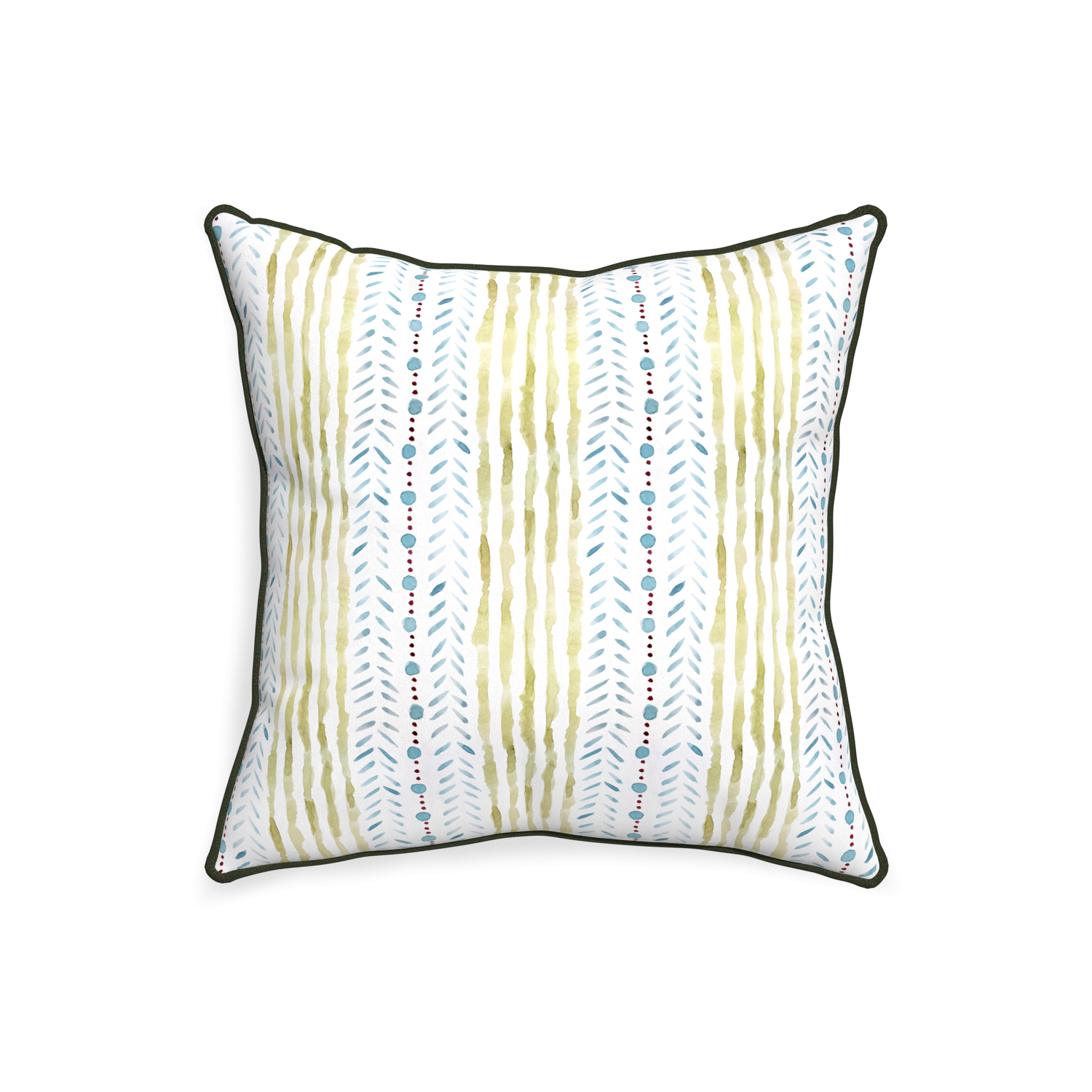 20-square julia custom blue & green stripedpillow with f piping on white background