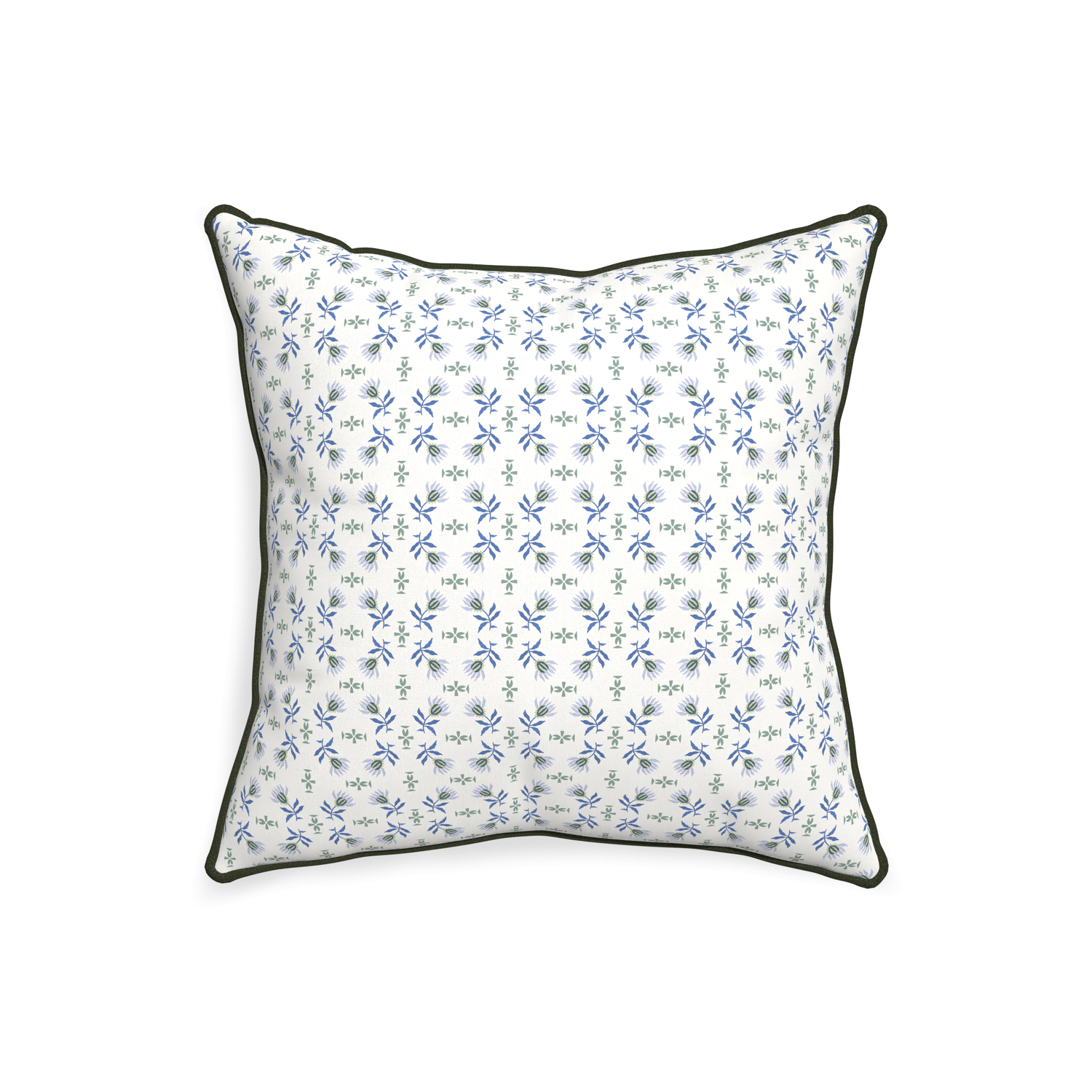 20-square lee custom blue & green floralpillow with f piping on white background