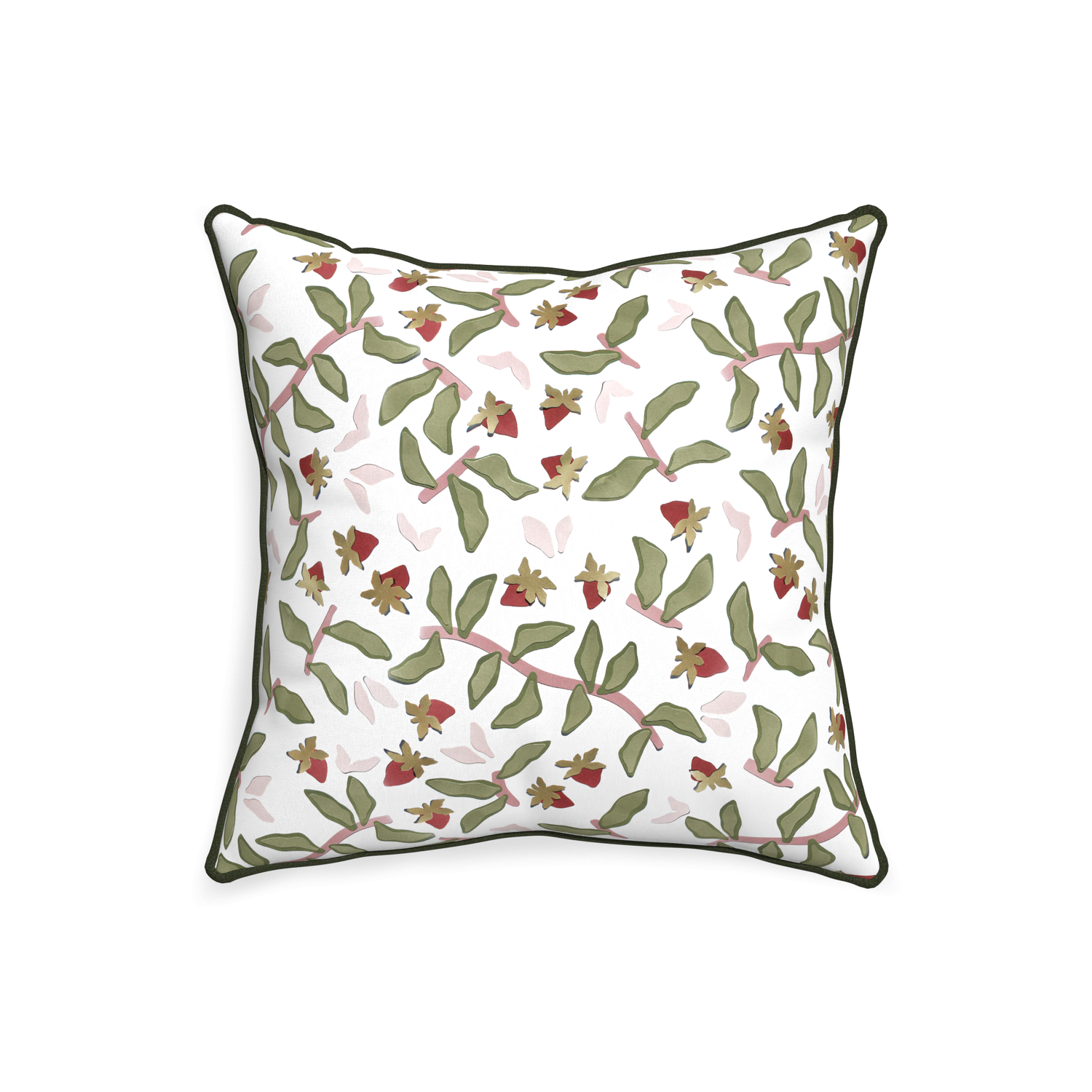 20-square nellie custom strawberry & botanicalpillow with f piping on white background