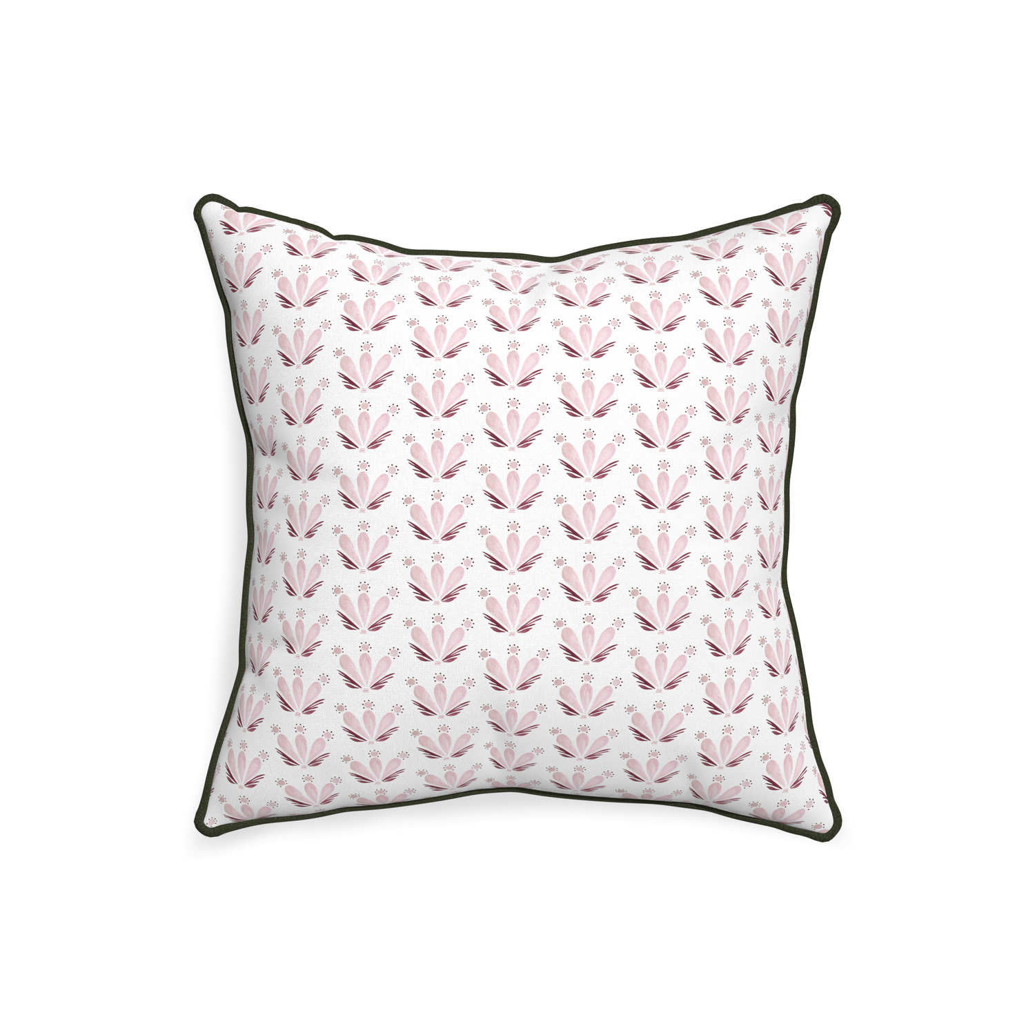 20-square serena pink custom pink & burgundy drop repeat floralpillow with f piping on white background