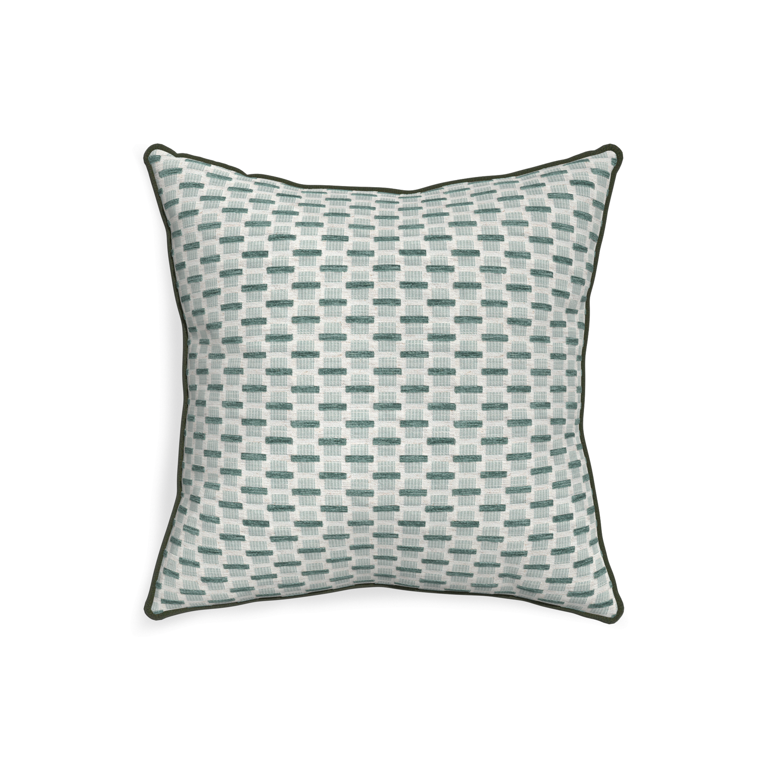 20-square willow mint custom green geometric chenillepillow with f piping on white background