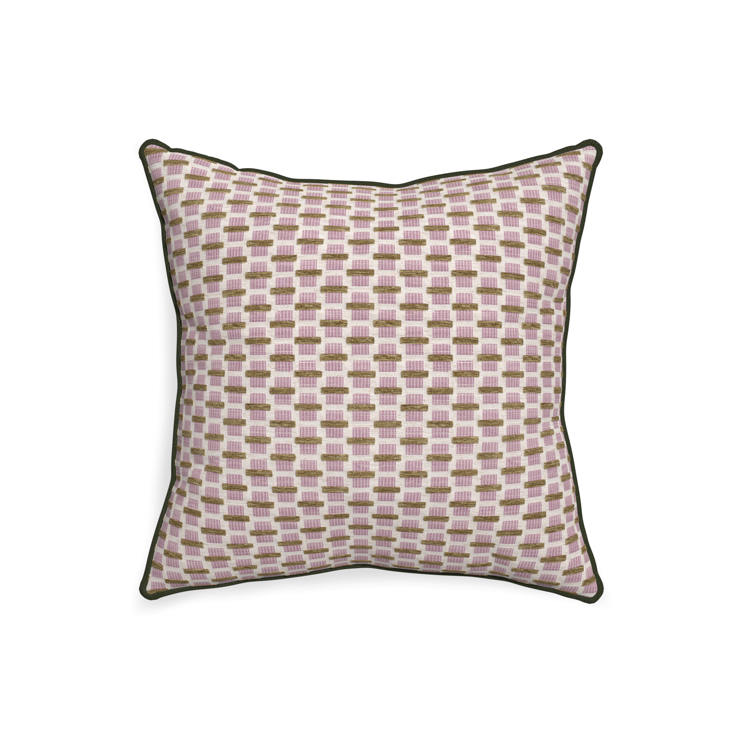20-square willow orchid custom pink geometric chenillepillow with f piping on white background