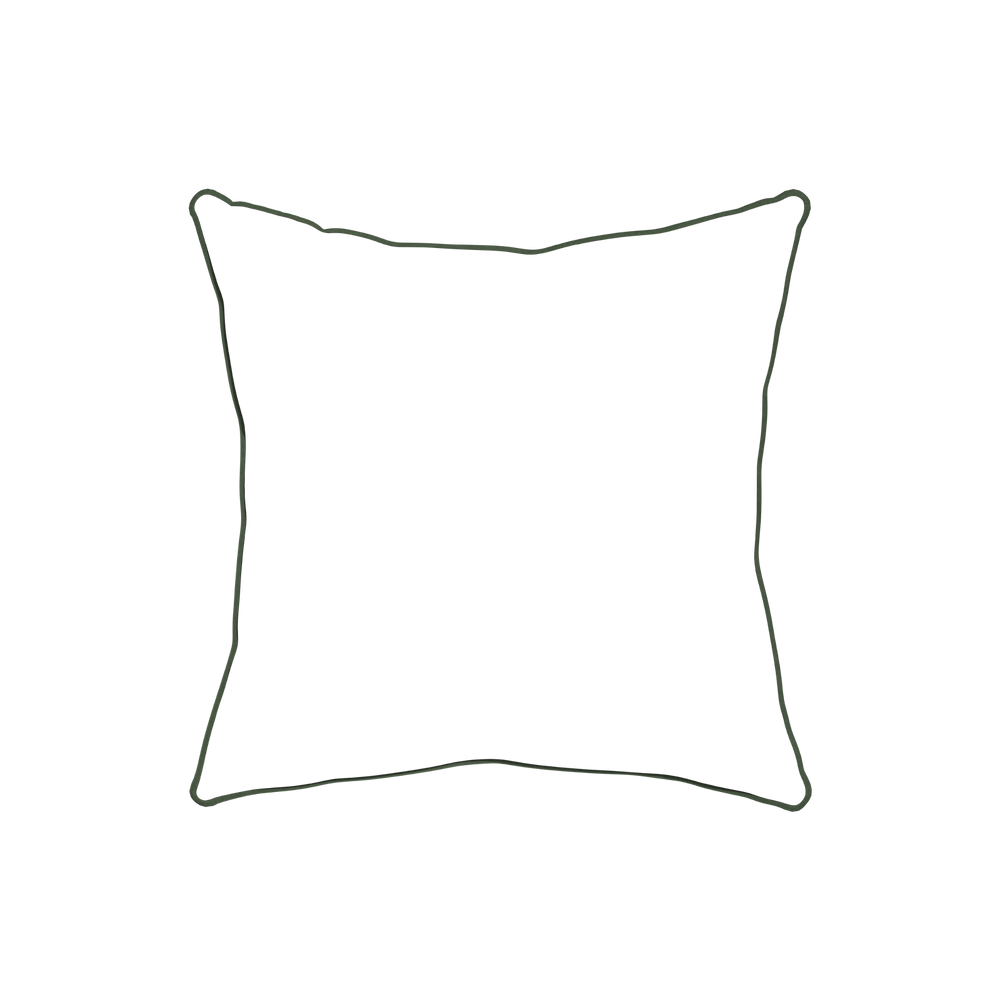 20-square ruby moss custom pillow with f piping on white background