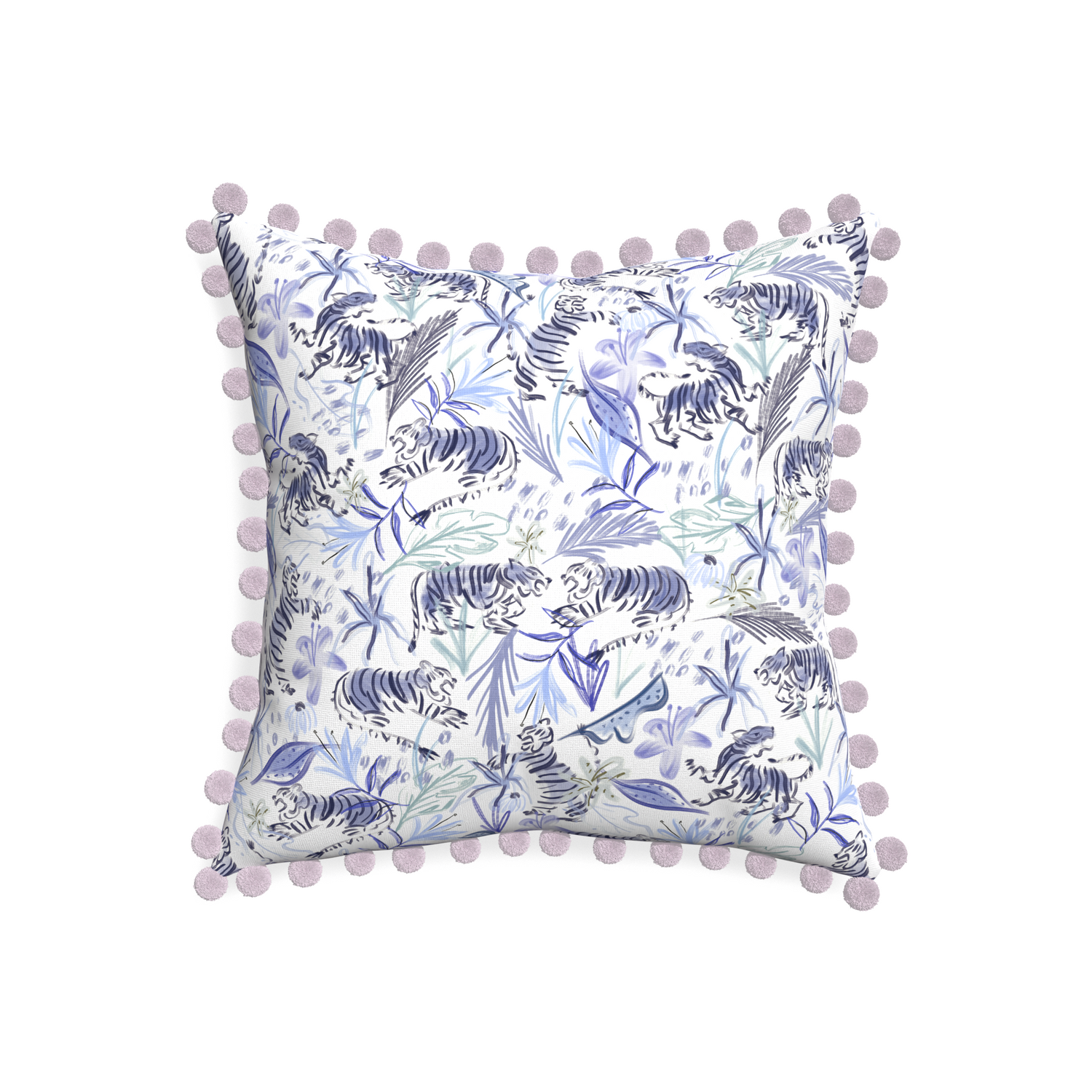 20-square frida blue custom blue with intricate tiger designpillow with l on white background