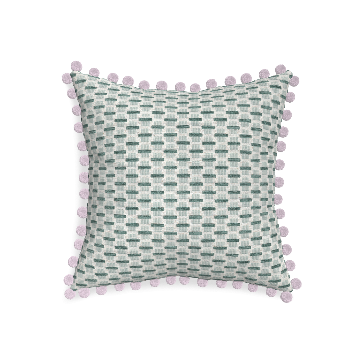 20-square willow mint custom green geometric chenillepillow with l on white background