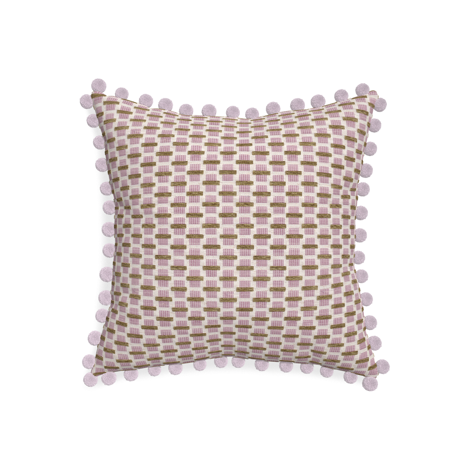 20-square willow orchid custom pink geometric chenillepillow with l on white background