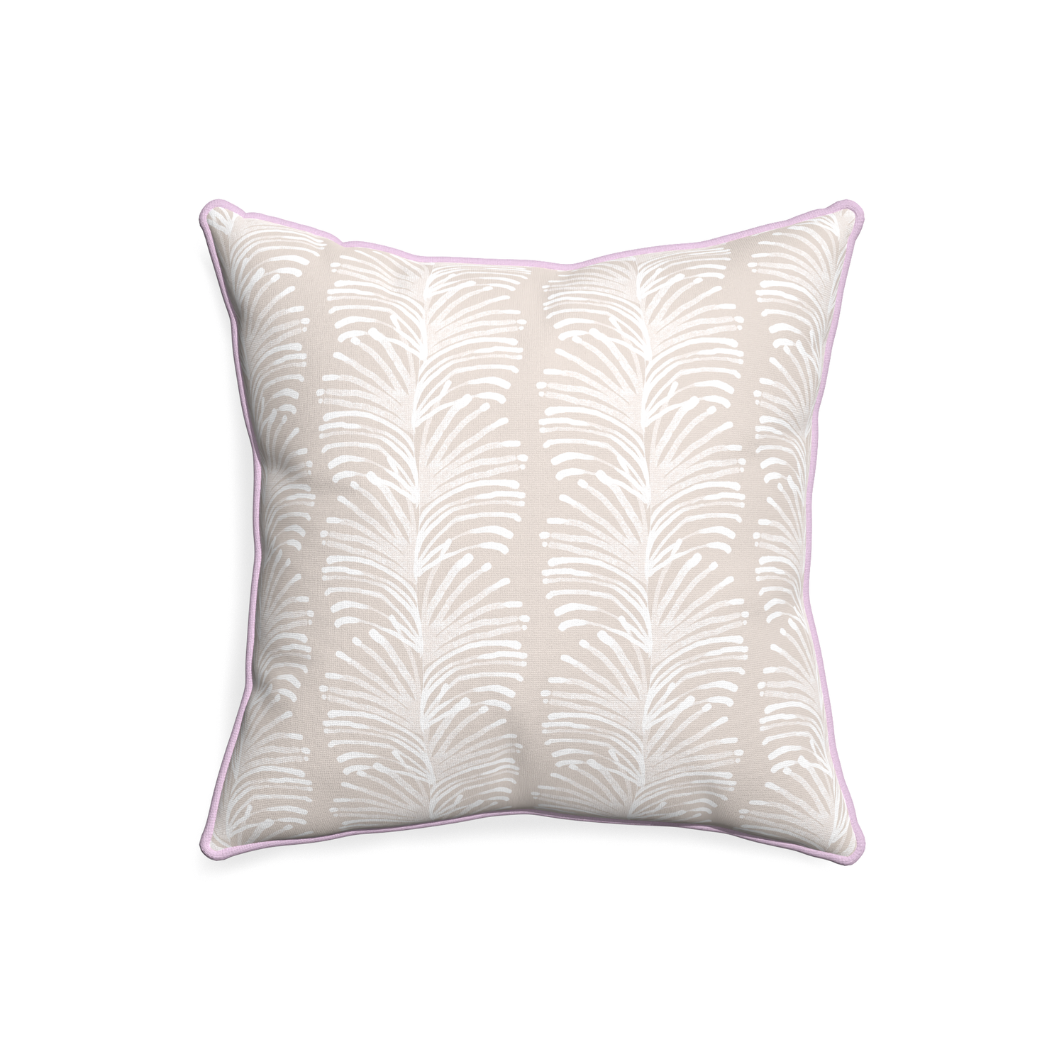 20-square emma sand custom sand colored botanical stripepillow with l piping on white background
