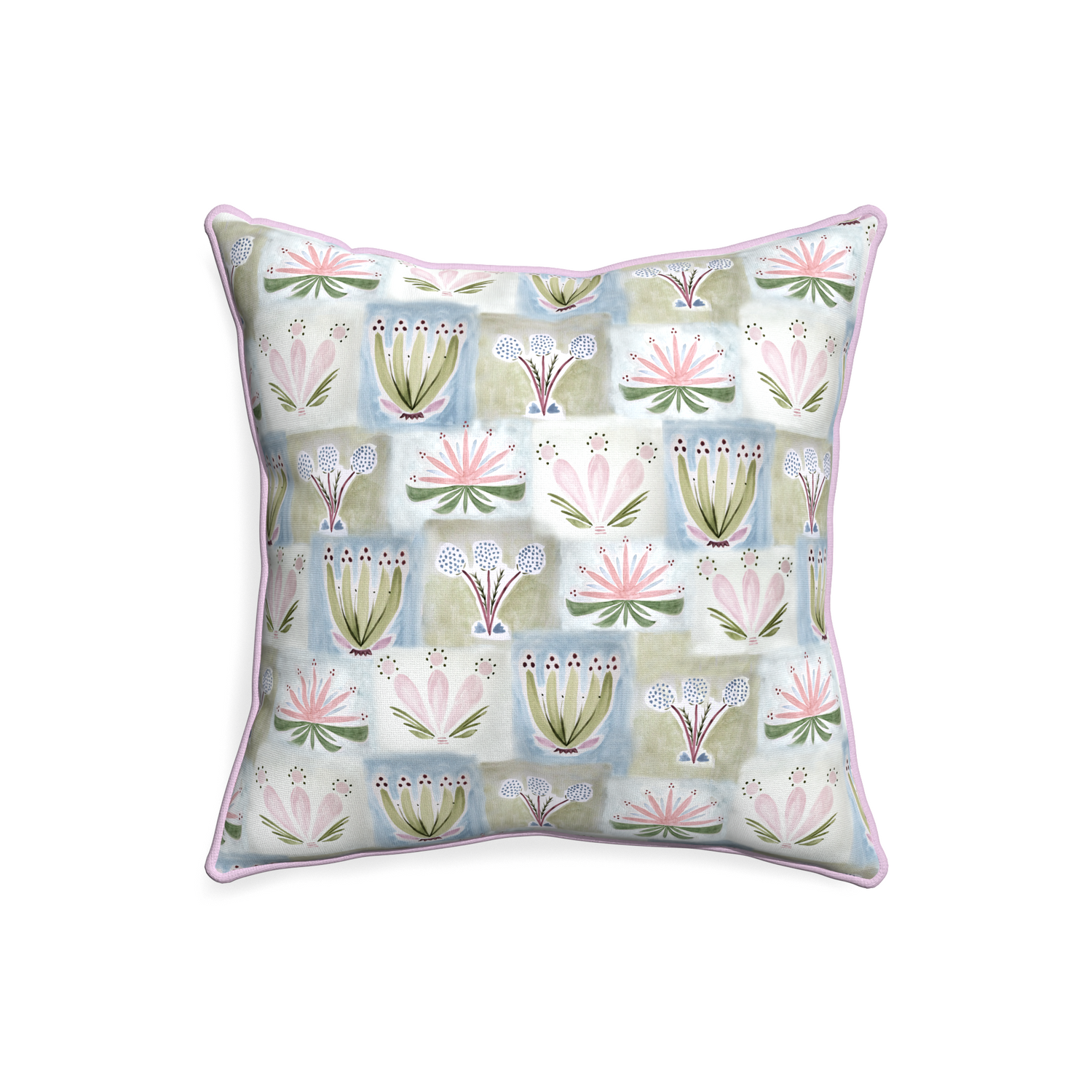 20-square harper custom hand-painted floralpillow with l piping on white background