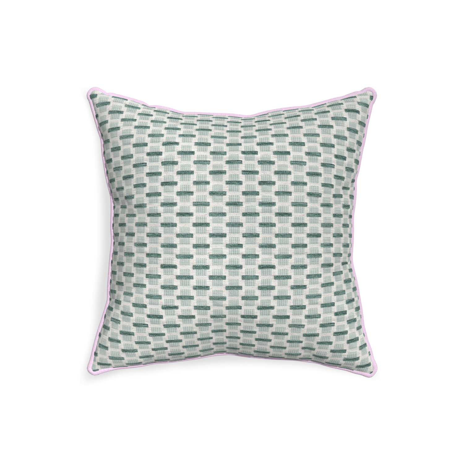 20-square willow mint custom green geometric chenillepillow with l piping on white background