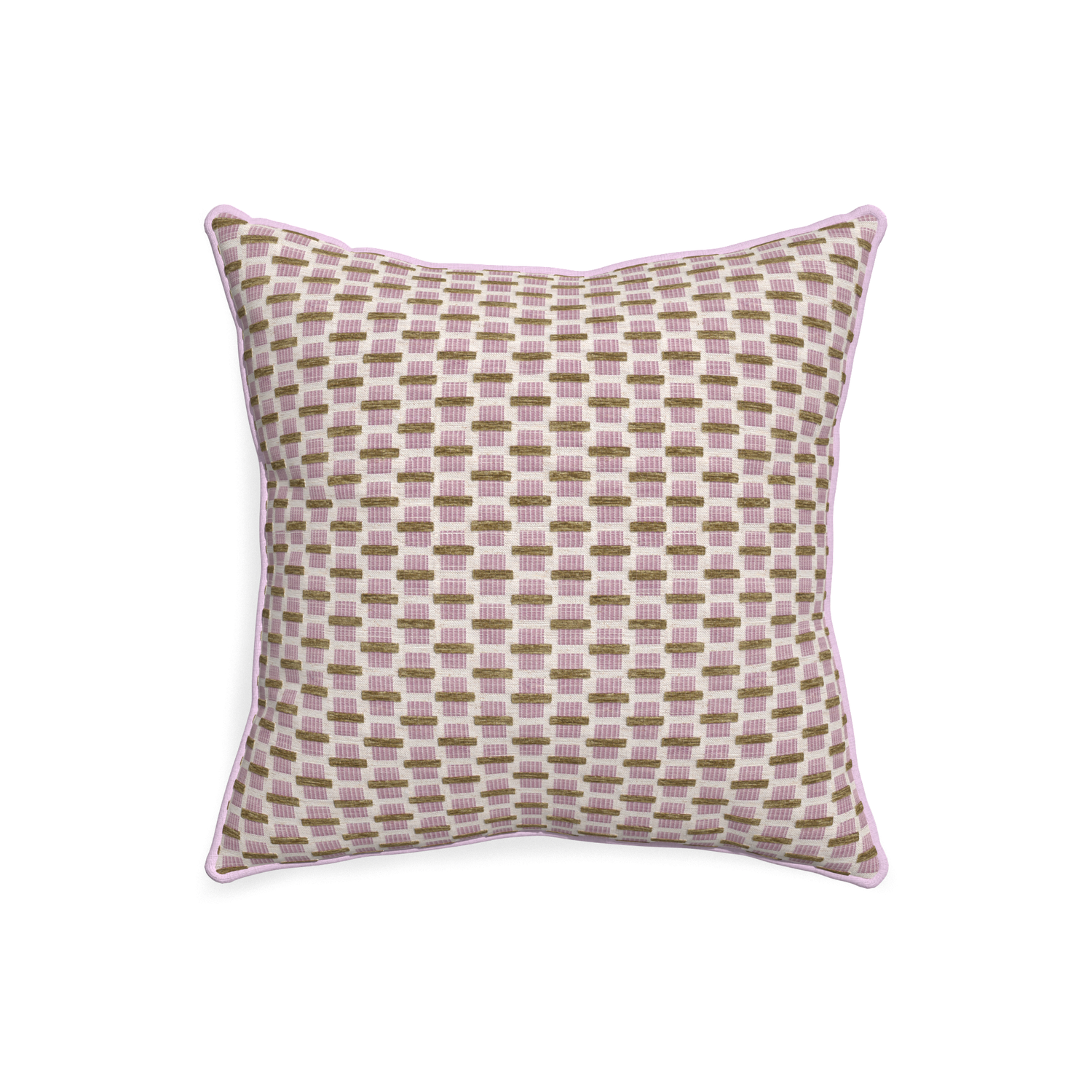 20-square willow orchid custom pink geometric chenillepillow with l piping on white background
