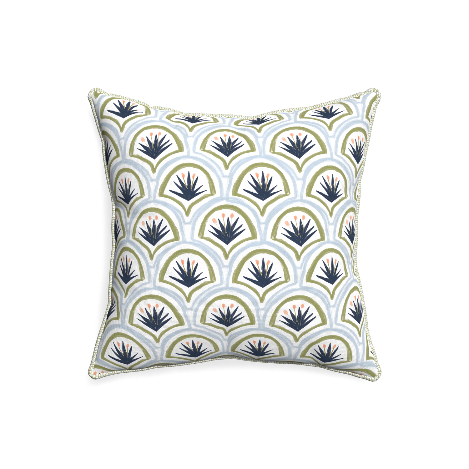 20-square thatcher midnight custom art deco palm patternpillow with l piping on white background