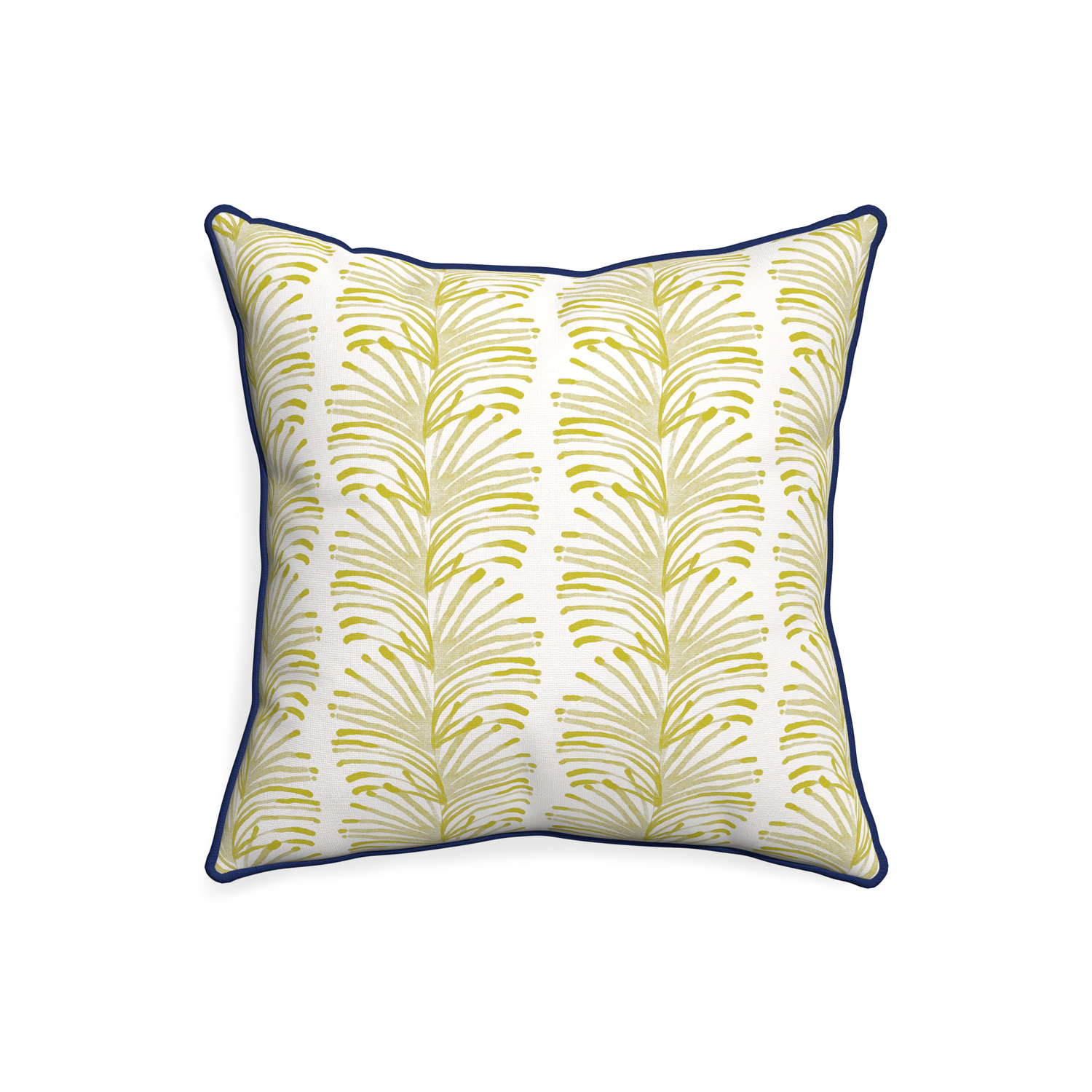 20-square emma chartreuse custom yellow stripe chartreusepillow with midnight piping on white background
