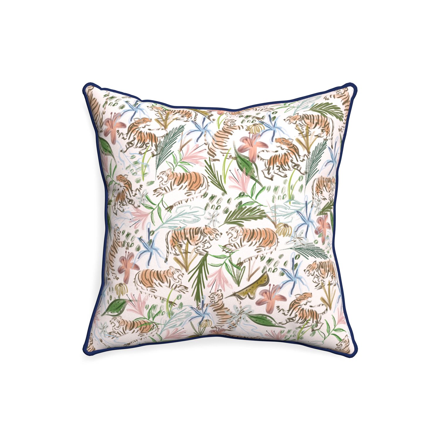 20-square frida pink custom pink chinoiserie tigerpillow with midnight piping on white background