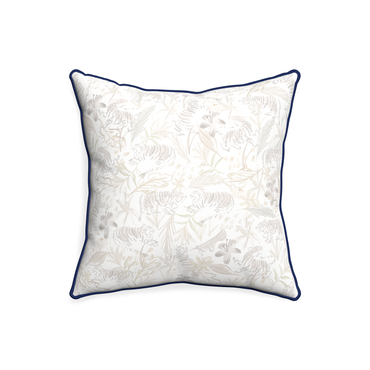 20-square frida sand custom beige chinoiserie tigerpillow with midnight piping on white background
