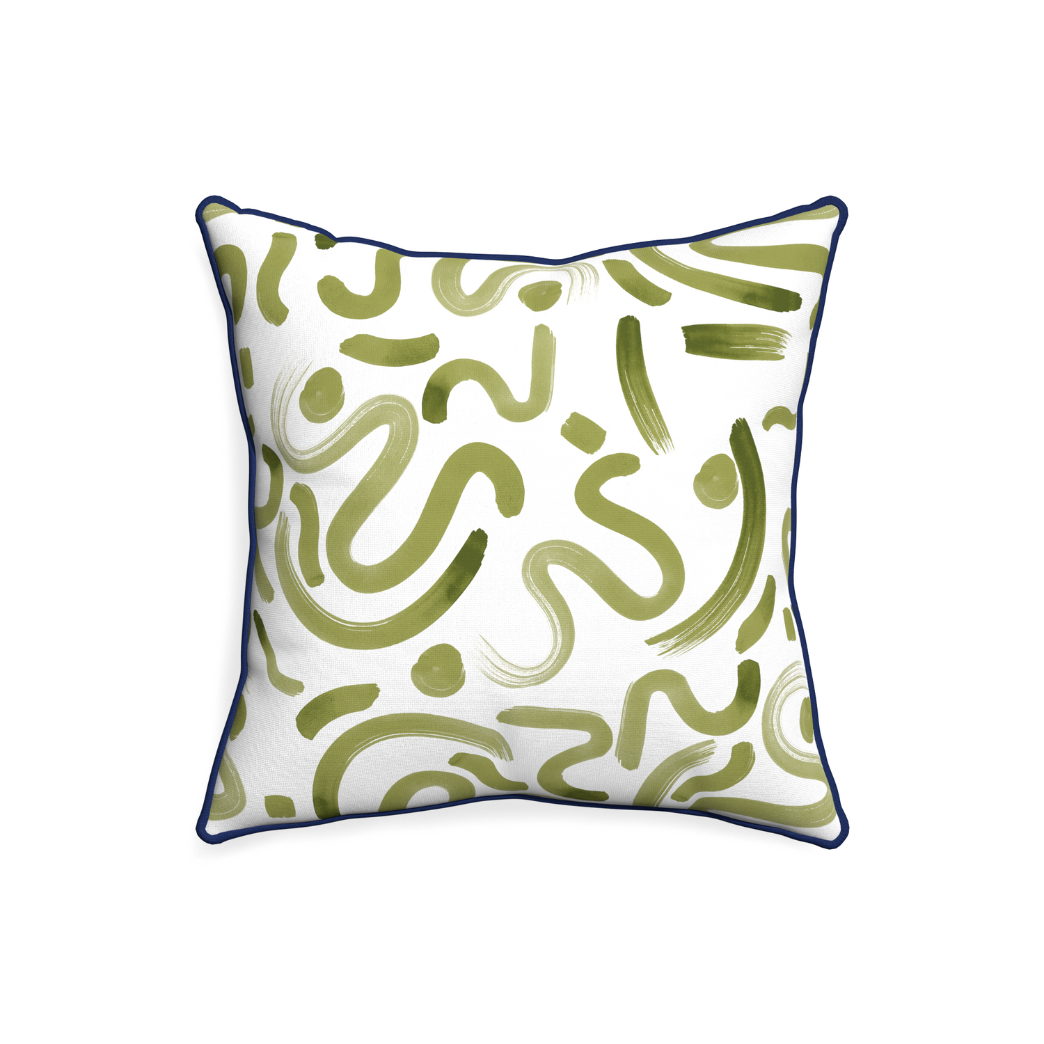 20-square hockney moss custom moss greenpillow with midnight piping on white background