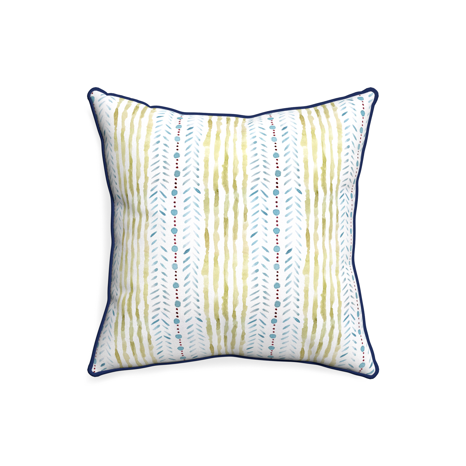 20-square julia custom blue & green stripedpillow with midnight piping on white background