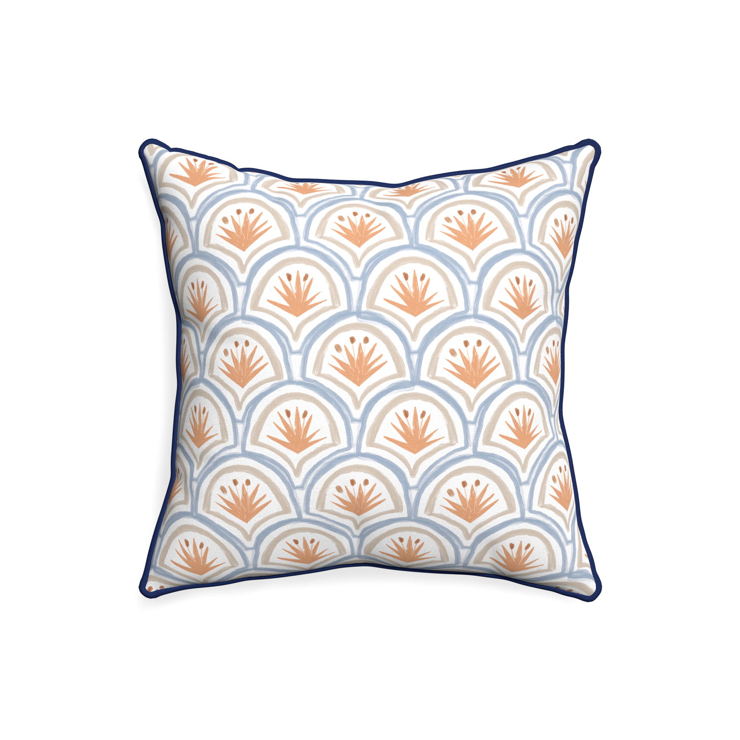 20-square thatcher apricot custom art deco palm patternpillow with midnight piping on white background