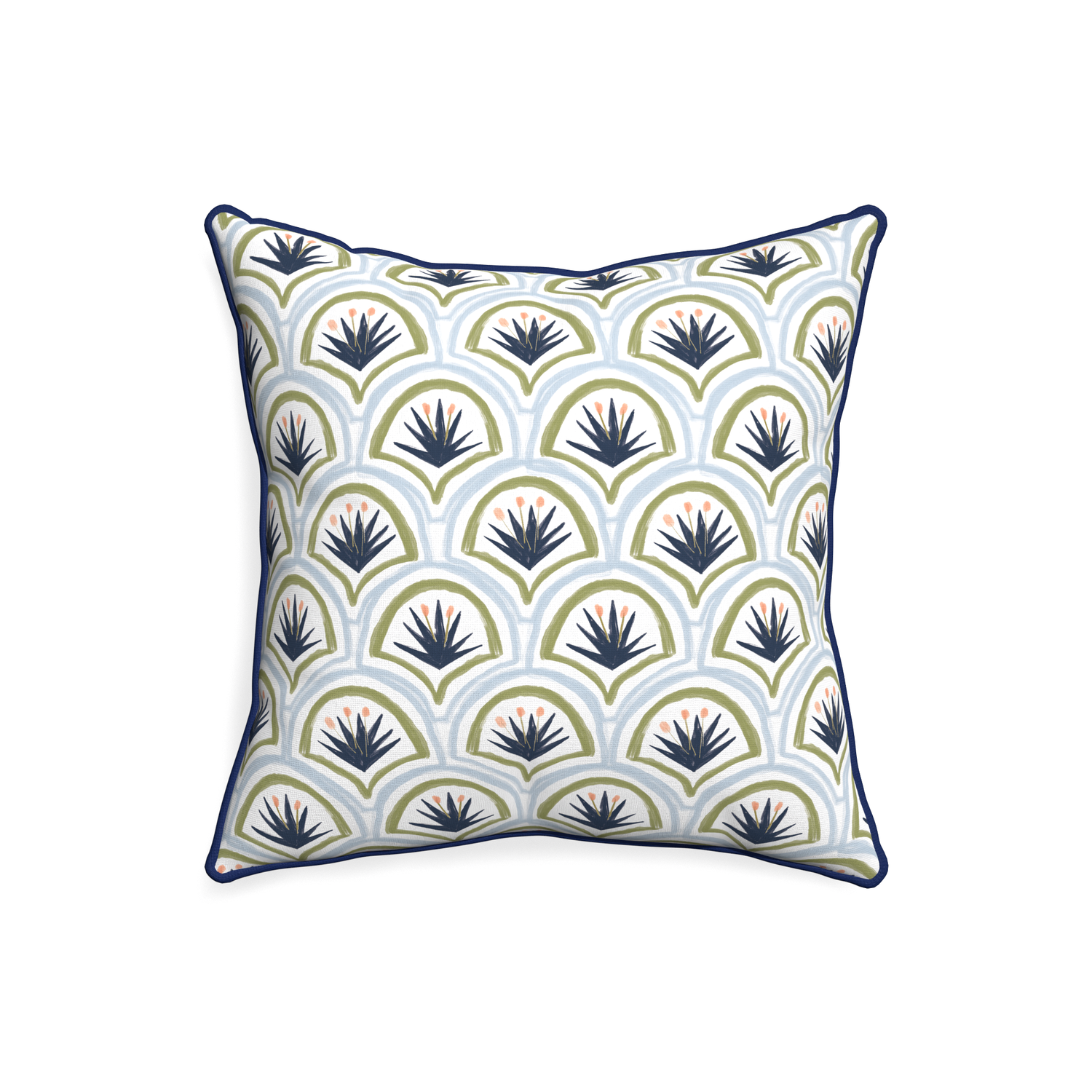 20-square thatcher midnight custom art deco palm patternpillow with midnight piping on white background
