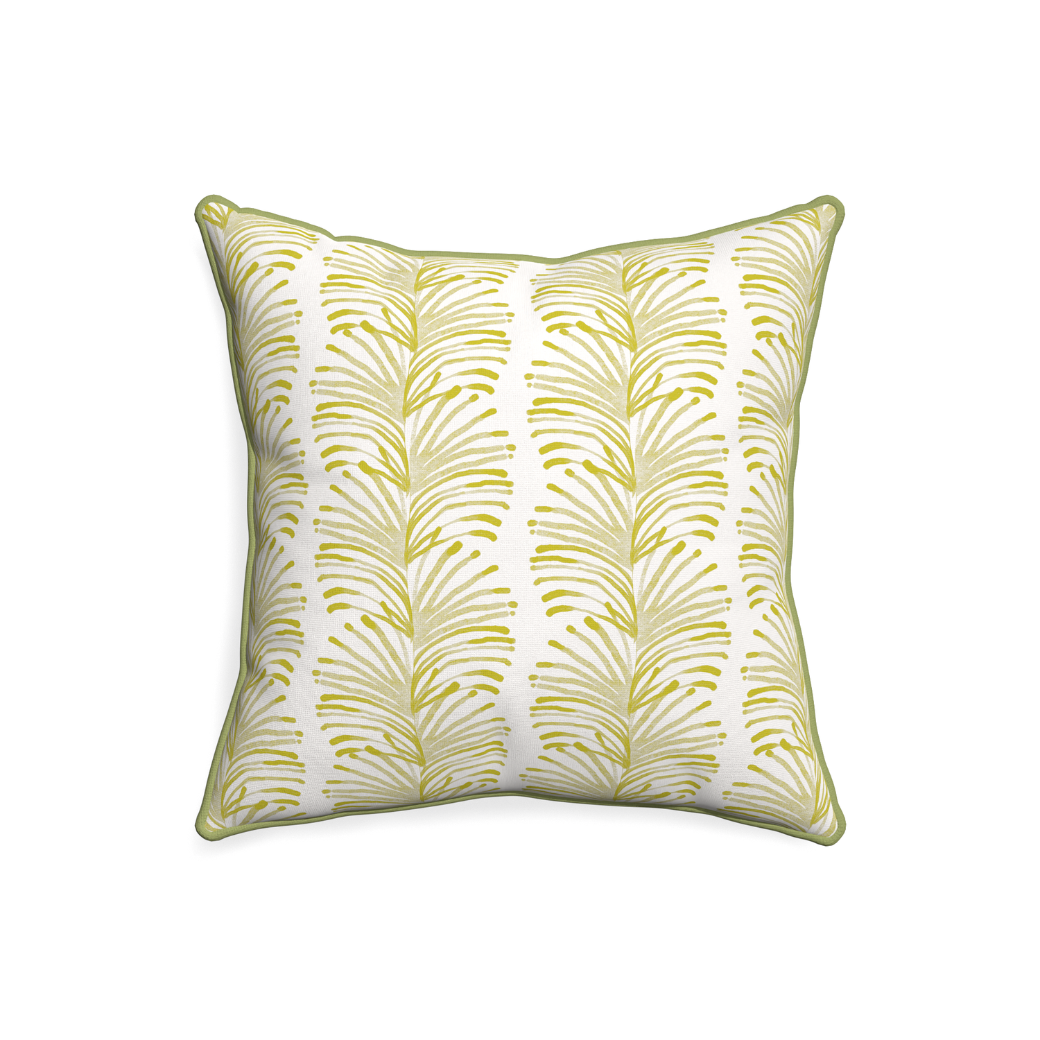 20-square emma chartreuse custom yellow stripe chartreusepillow with moss piping on white background