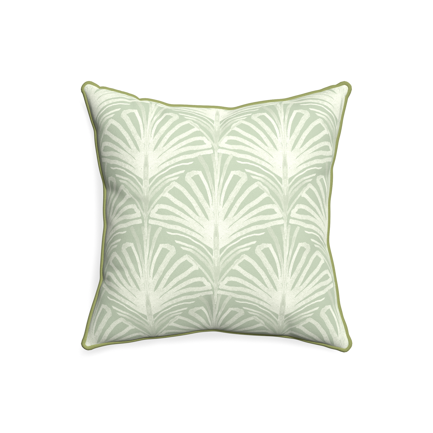 20-square suzy sage custom sage green palmpillow with moss piping on white background