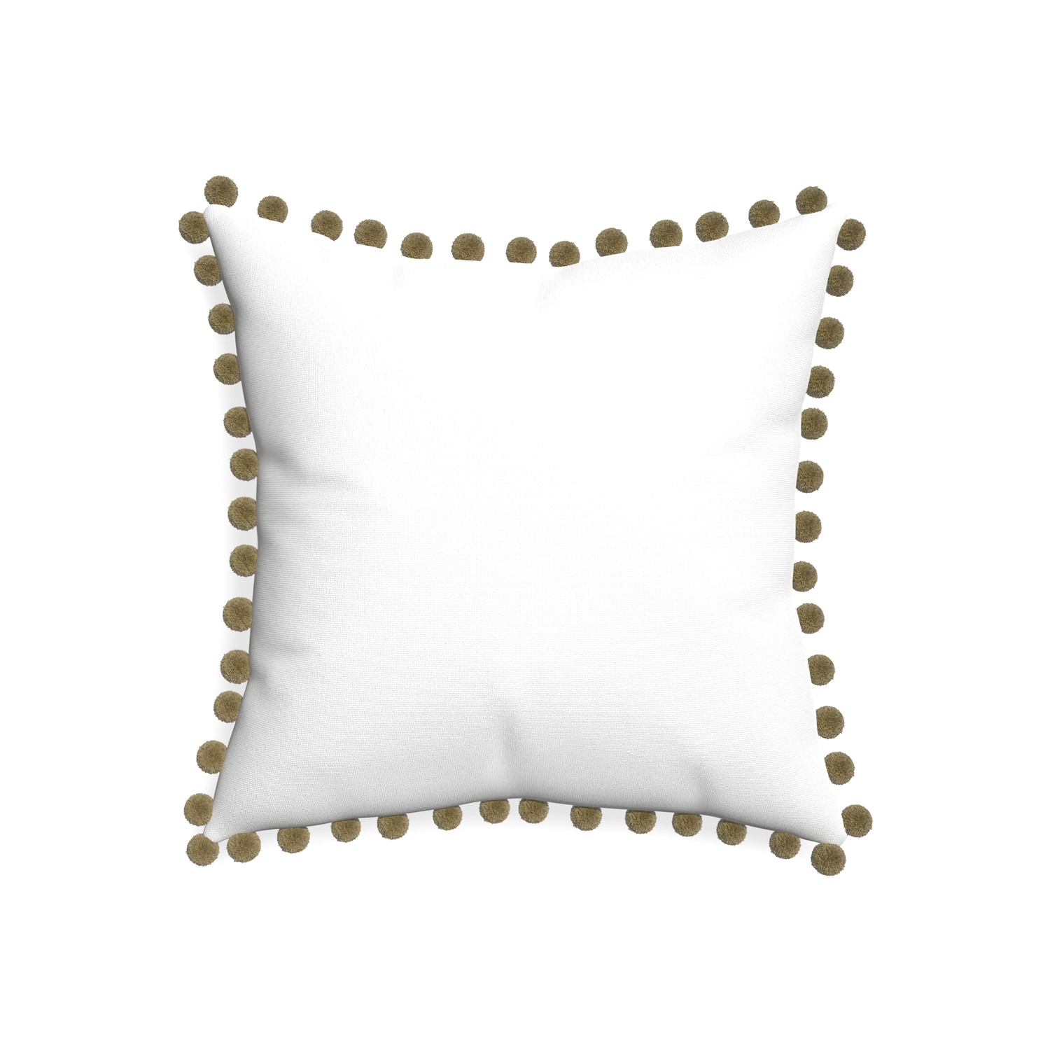 20-square snow custom white cottonpillow with olive pom pom on white background