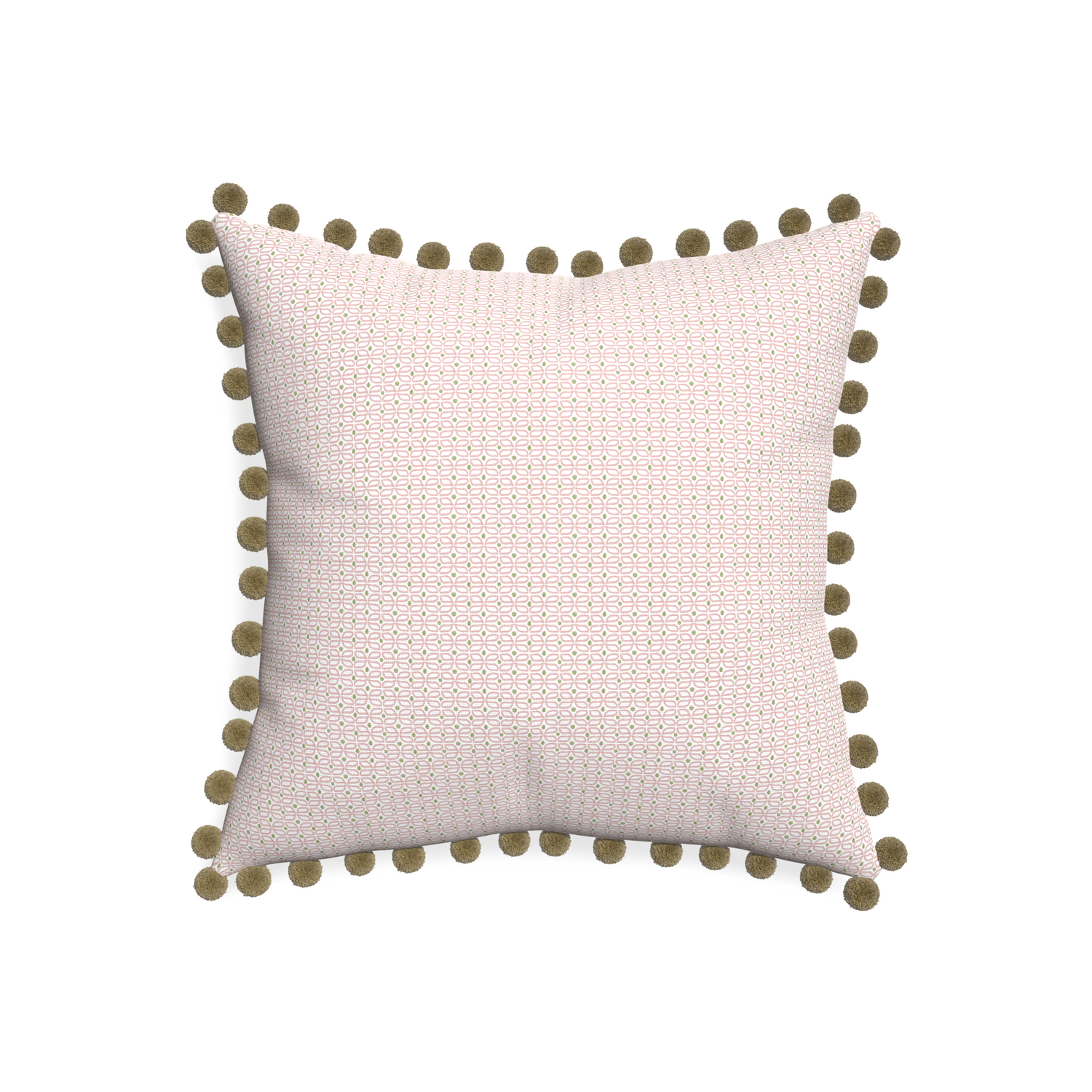 20-square loomi pink custom pink geometricpillow with olive pom pom on white background