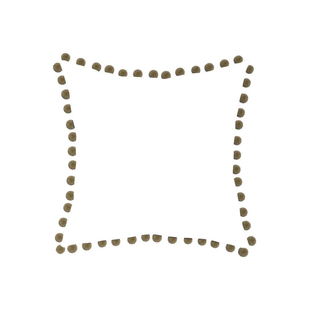 20-square ruby moss custom pillow with olive pom pom on white background